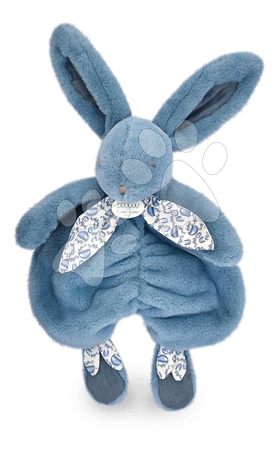 Plyšový zajačik na maznanie Bunny Comforter Blue Doudou et Compagnie v darčekovom balení modrý 29 cm od 0 mes