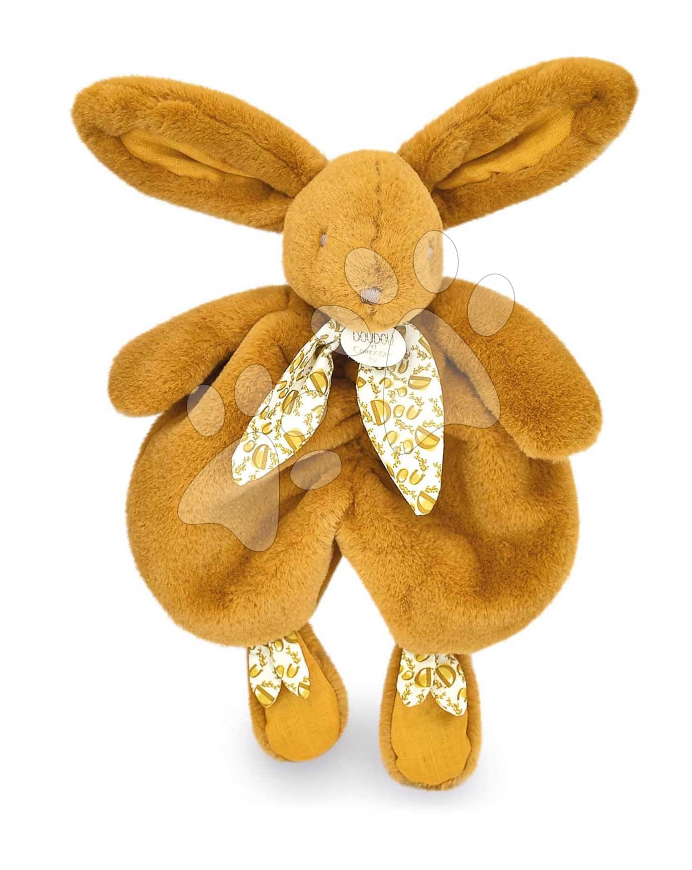 Plyšový zajačik na maznanie Bunny Comforter Ocher Doudou et Compagnie v darčekovom balení žltý 29 cm od 0 mes