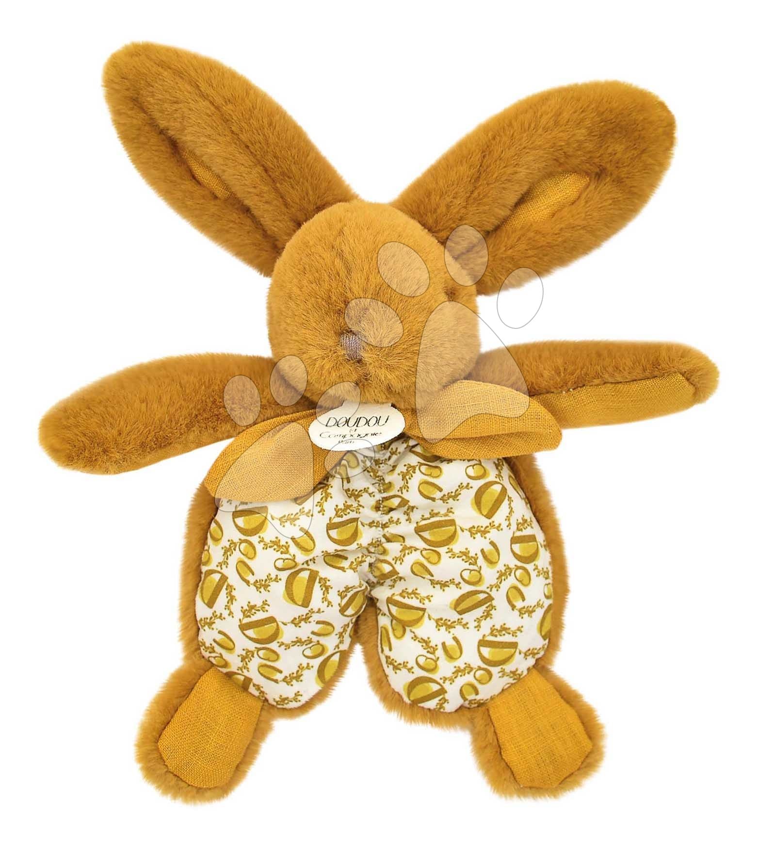 Plyšový zajačik na maznanie Bunny Comforter Ocher Doudou et Compagnie v darčekovom balení žltý 18 cm od 0 mes 1