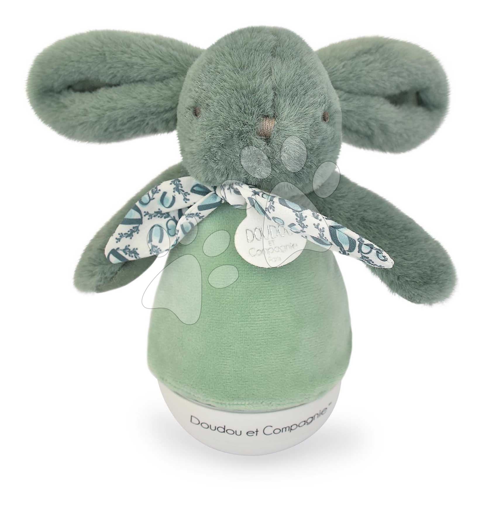 Plyšový zajačik Musical Night Light Sage Green Doudou et Compagnie s hudbou bielym šumom a svetlom zelený 16 cm od 0 mes