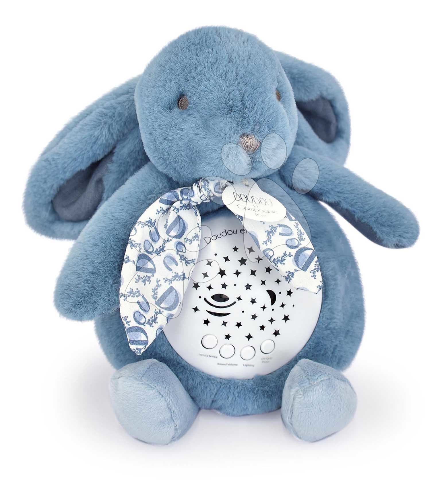 Plyšový zajačik Musical Night Light Star Projector Blue Doudou et Compagnie so svetlom hudbou a bielym šumom modrý 19 cm od 0 mes 1