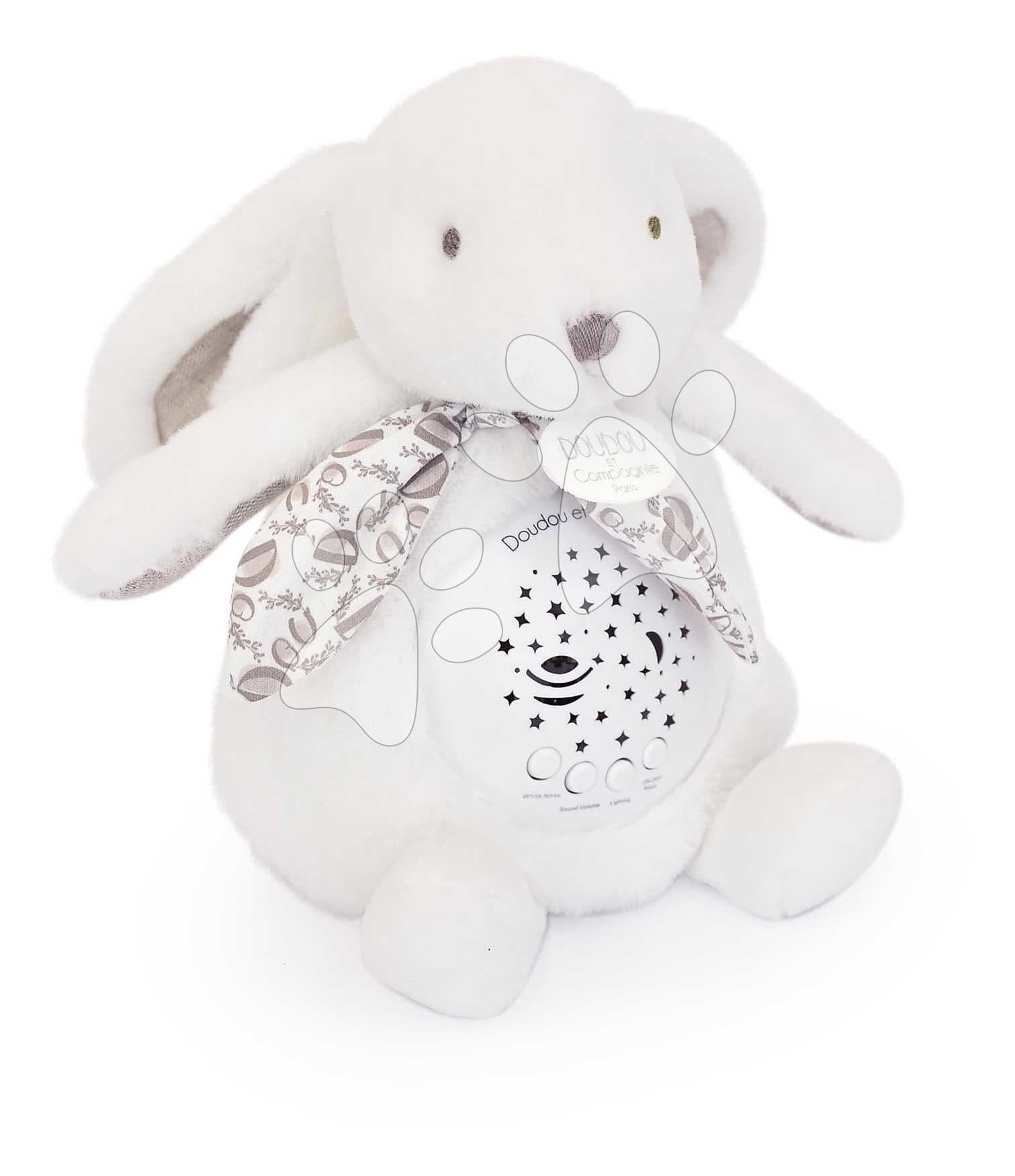 Plyšový zajačik Musical Night Light Star Projector White Doudou et Compagnie so svetlom hudbou a bielym šumom biely 19 cm od 0 mes