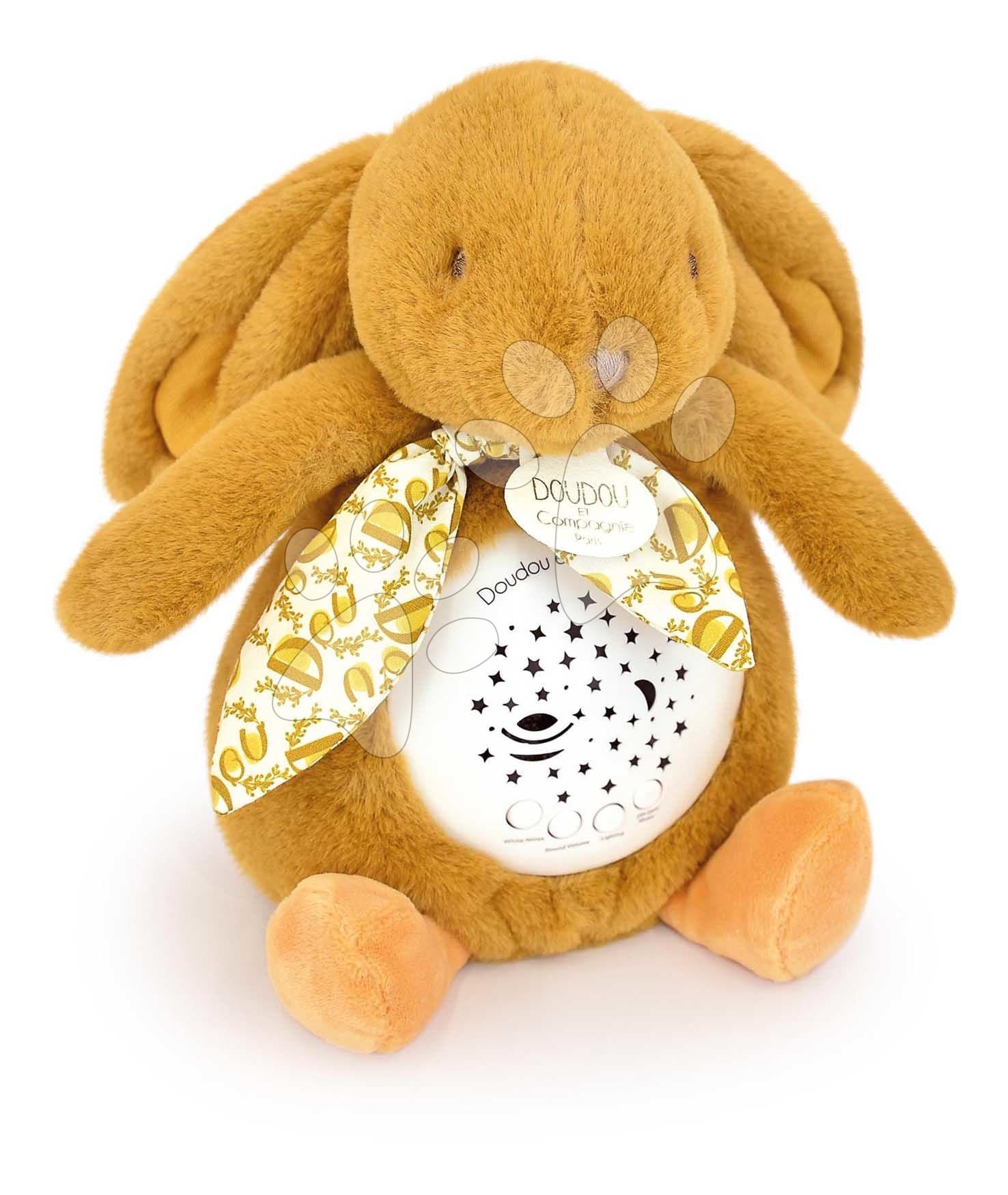 Plyšový zajačik Musical Night Light Star Projector Ocher Doudou et Compagnie so svetlom hudbou a bielym šumom žltý 19 cm od 0 mes
