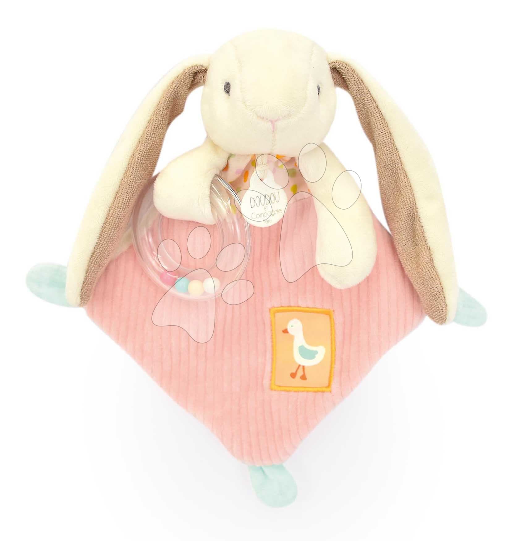Plyšový zajačik na maznanie s hrkálkou Lapin Ciboulette Doudou et Compagnie v darčekovom balení 21 cm od 0 mes 1