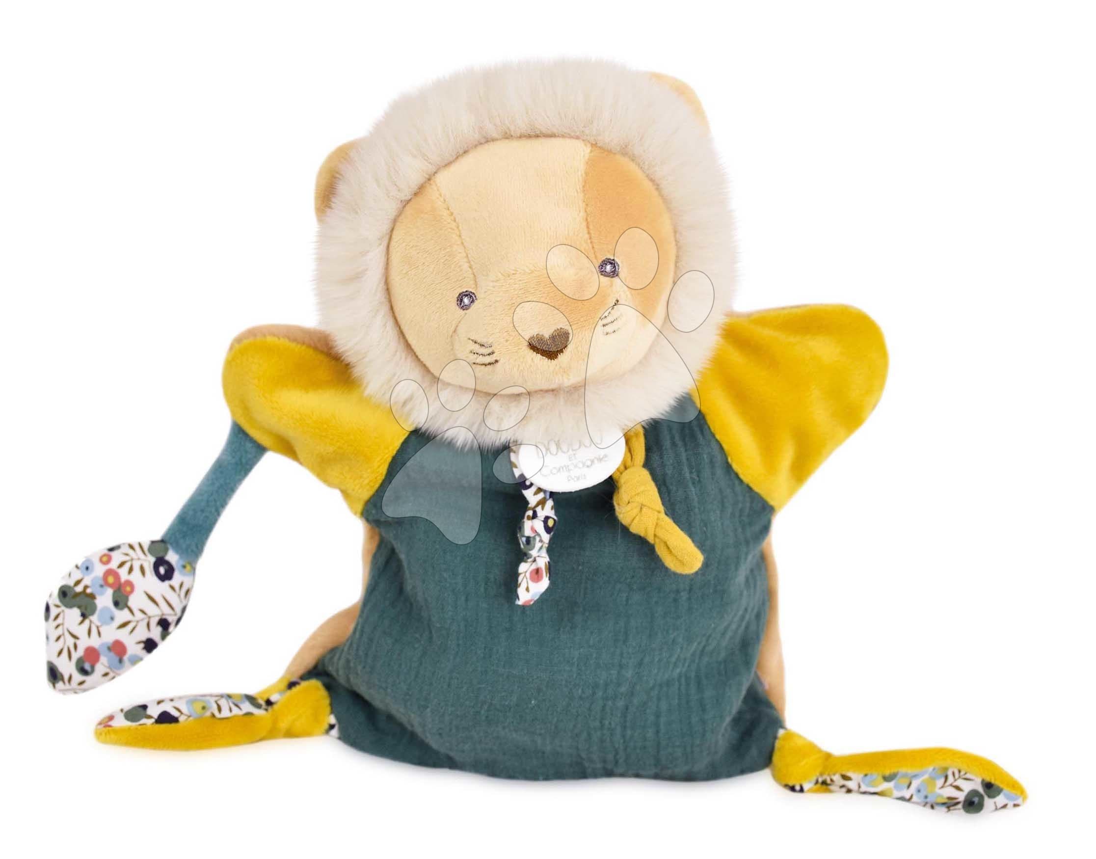 Plyšový lev na bábkové divadlo Puppet Lion Boh'aime Doudou et Compagnie zelený 25 cm od 0 mes