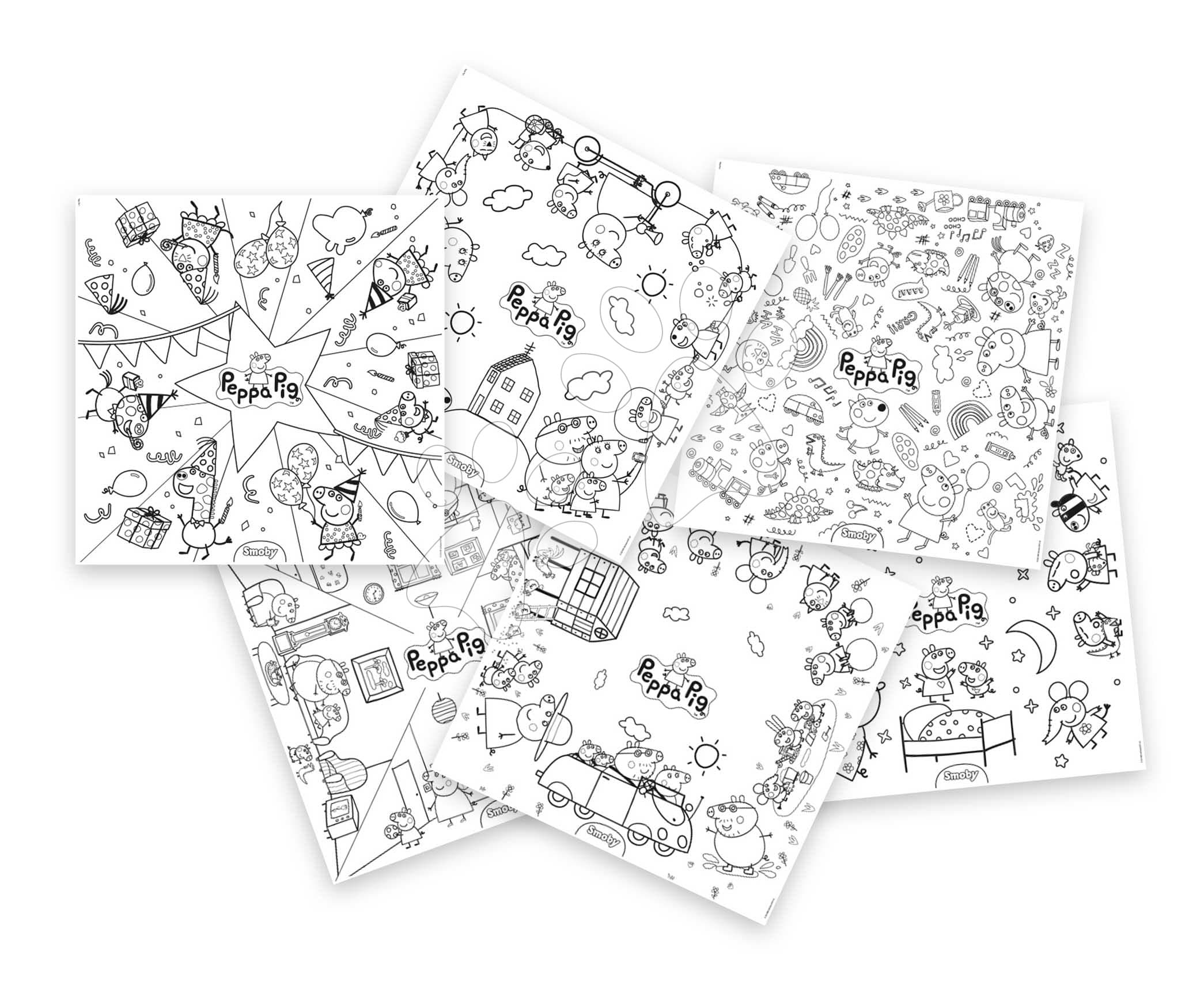 Veľkoformátové obrázky na vyfarbovanie Peppa Pig Kid Colouring Smoby 10 kusov kompatibilné so stolom Kid Creative Table 51*51 cm od 24 mes 1