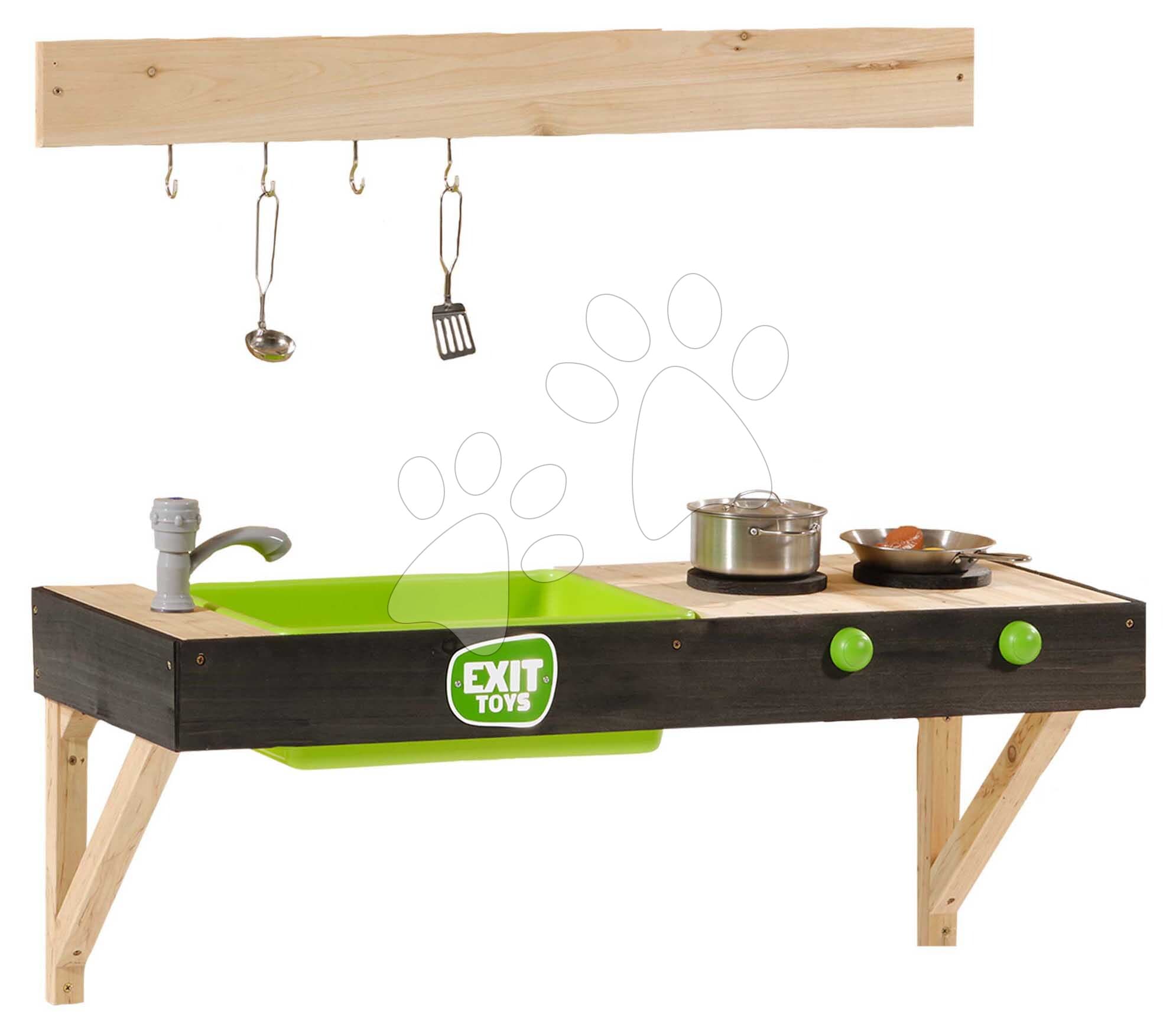 Záhradná kuchynka Yummy 50 Wooden Mud Kitchen Exit Toys s tečúcou vodou v dreze a kuchynským náradím ET51100000 1
