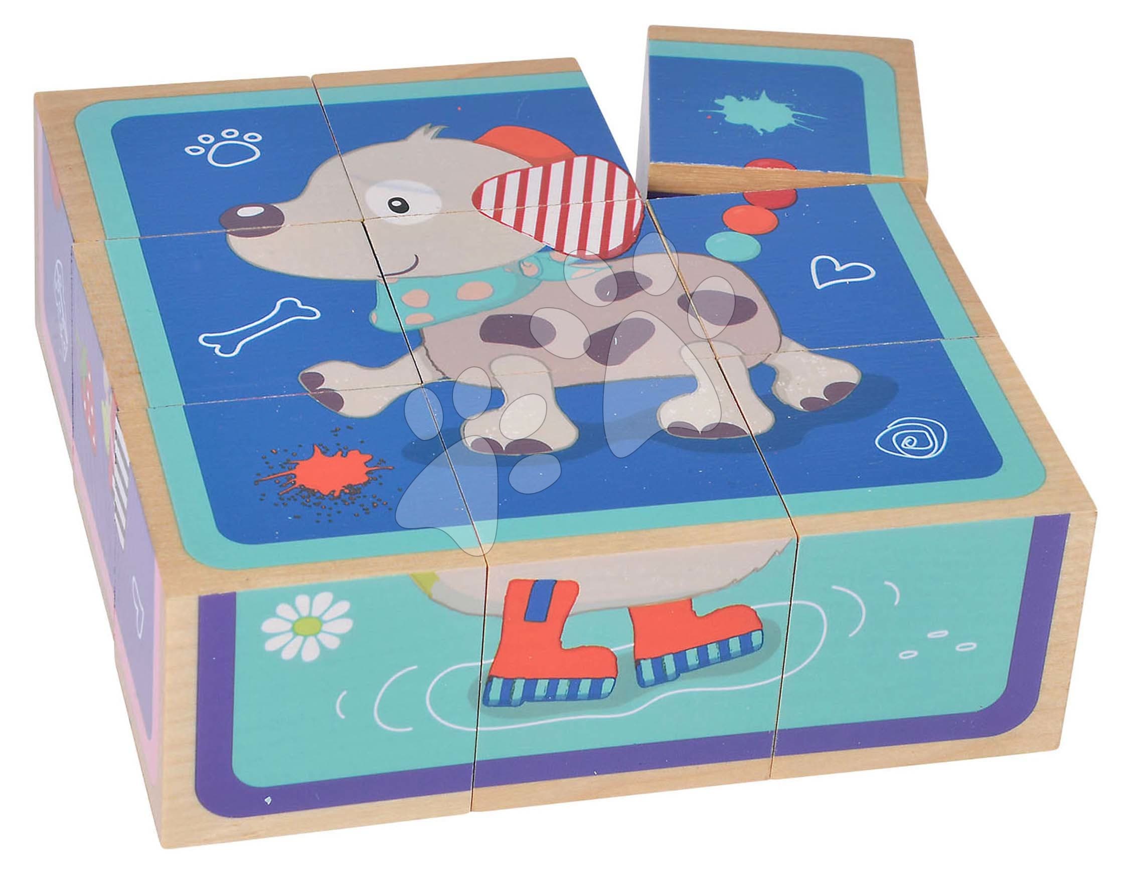 Drevené puzzle kocky Picture Cube Friends Eichhorn 9 dielov s obrázkami zvieratiek 1