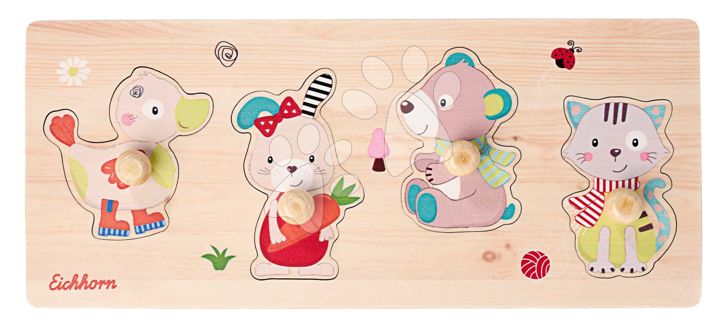 Drevené vkladacie puzzle Zvieratká Friends Eichhorn 4 dieliky so základňou od 12 mes 1