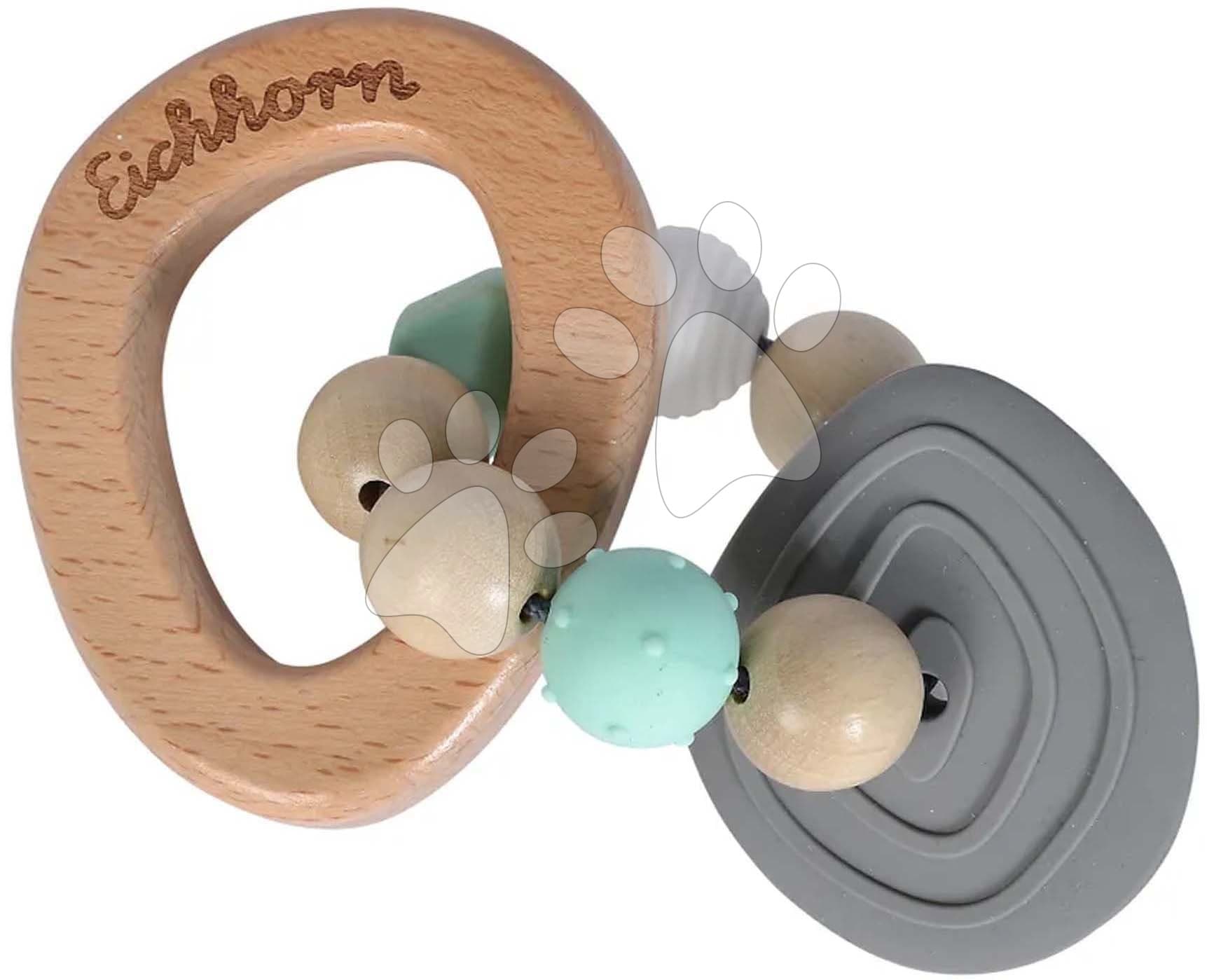 Drevená hrkálka Baby Pure Grasping Toy Eichhorn so silikónovým krúžkom od 3 mes 1