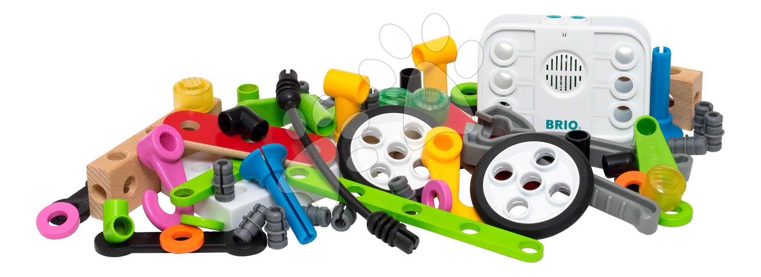 Drevená stavebnica s nahrávaním zvuku Builder Record & Play Set BRIO elektronická 68 dielov s pracovným náradím
