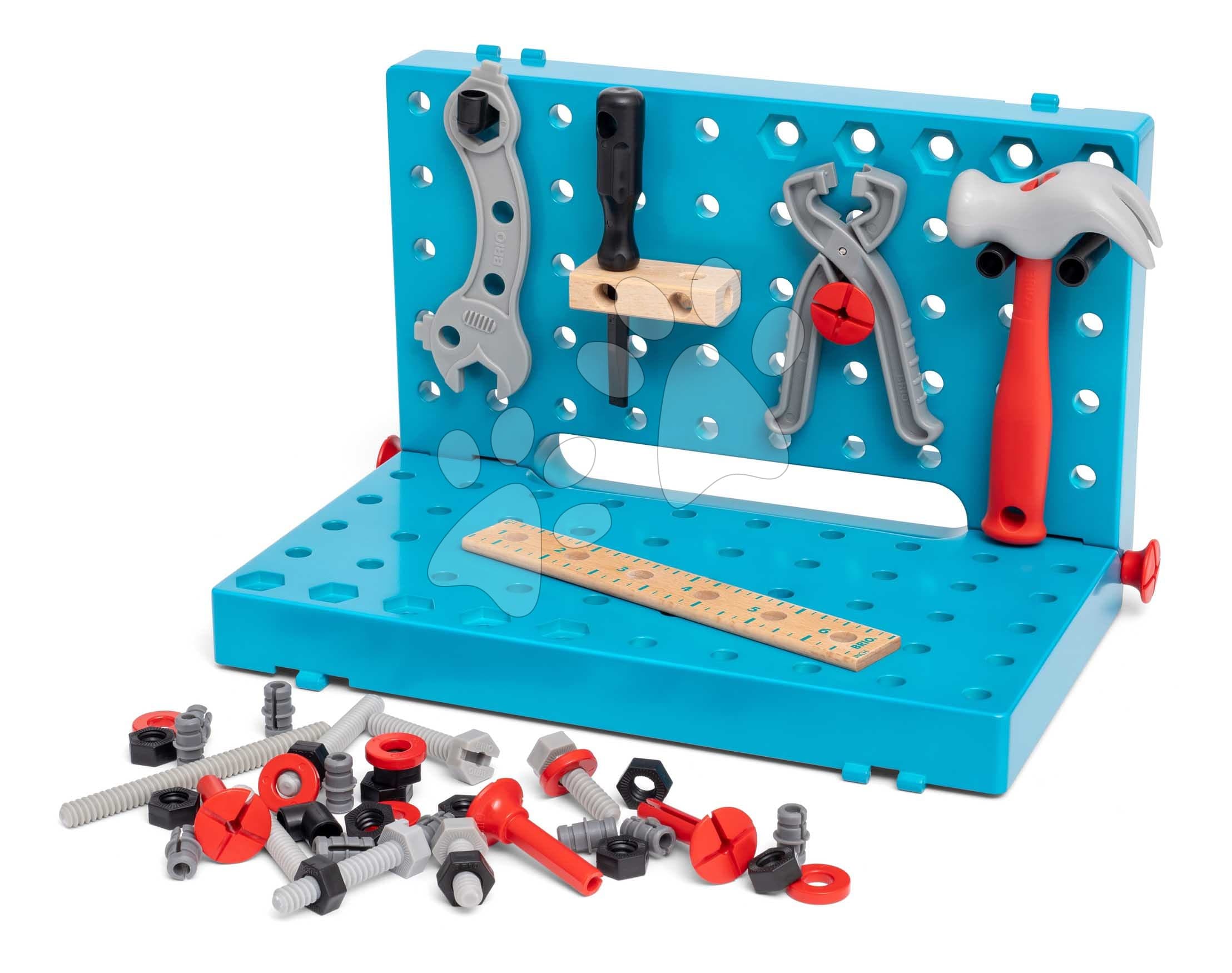 Pracovný stolík s náradím Builder Work Bench BRIO s montážnymi otvormi 59 dielov 1