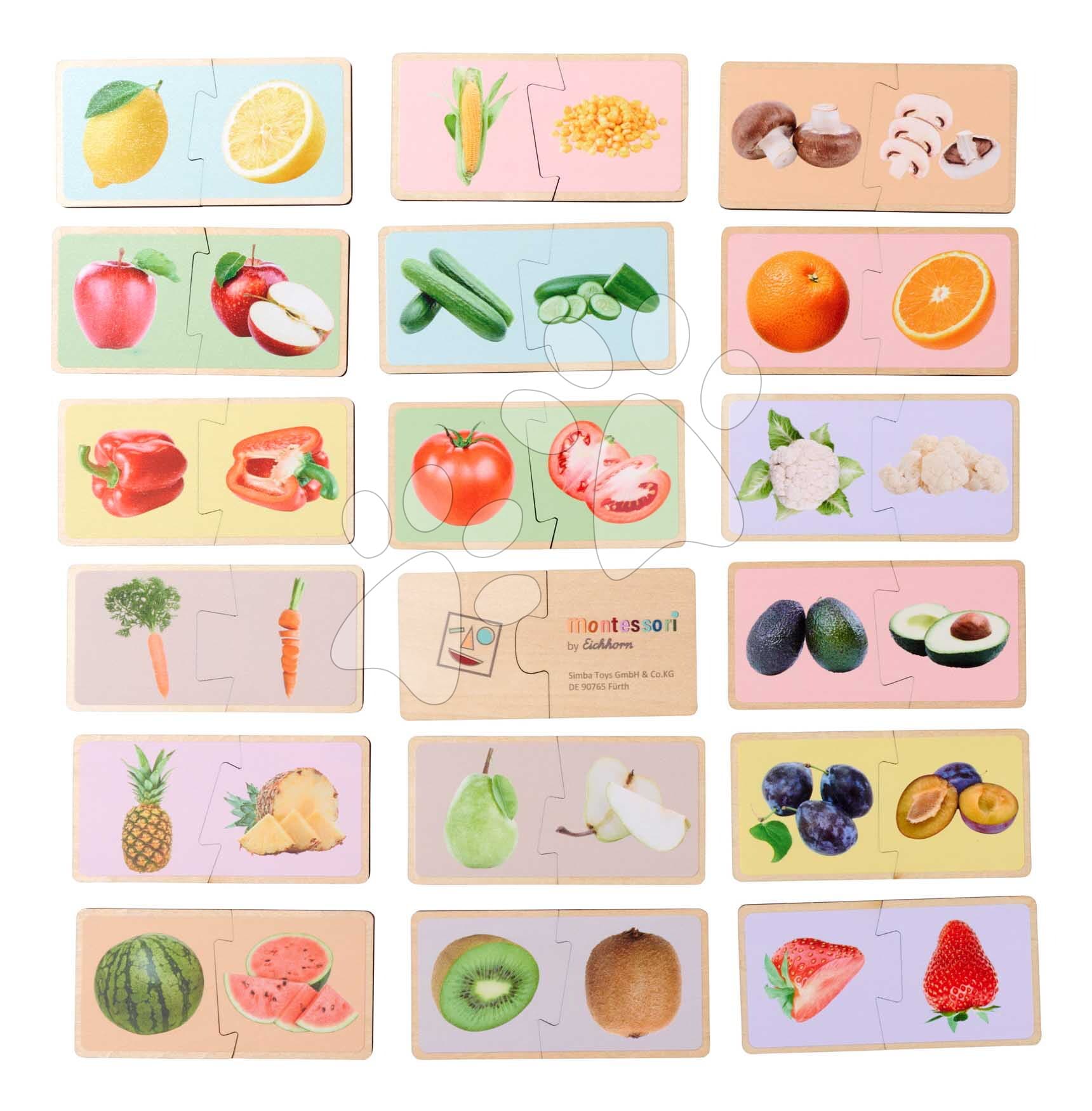 Drevené puzzle Ovocie a zelenina Montessori Eichhorn 34 dielikov so 17 motívmi od 24 mes