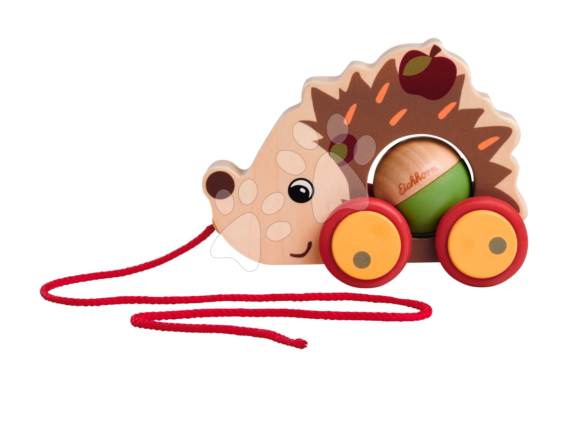 Drevené autíčko ježko so zvukom Pull Back Hedgehog Eichhorn so šnúrkou na ťahanie 16 cm od 12 mes