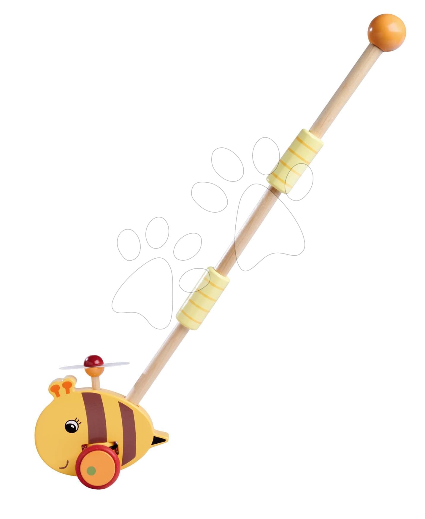 Drevené autíčko včielka Push Bee with Stick Eichhorn s vodiacou rúčkou dĺžka 50 cm od 12 mes