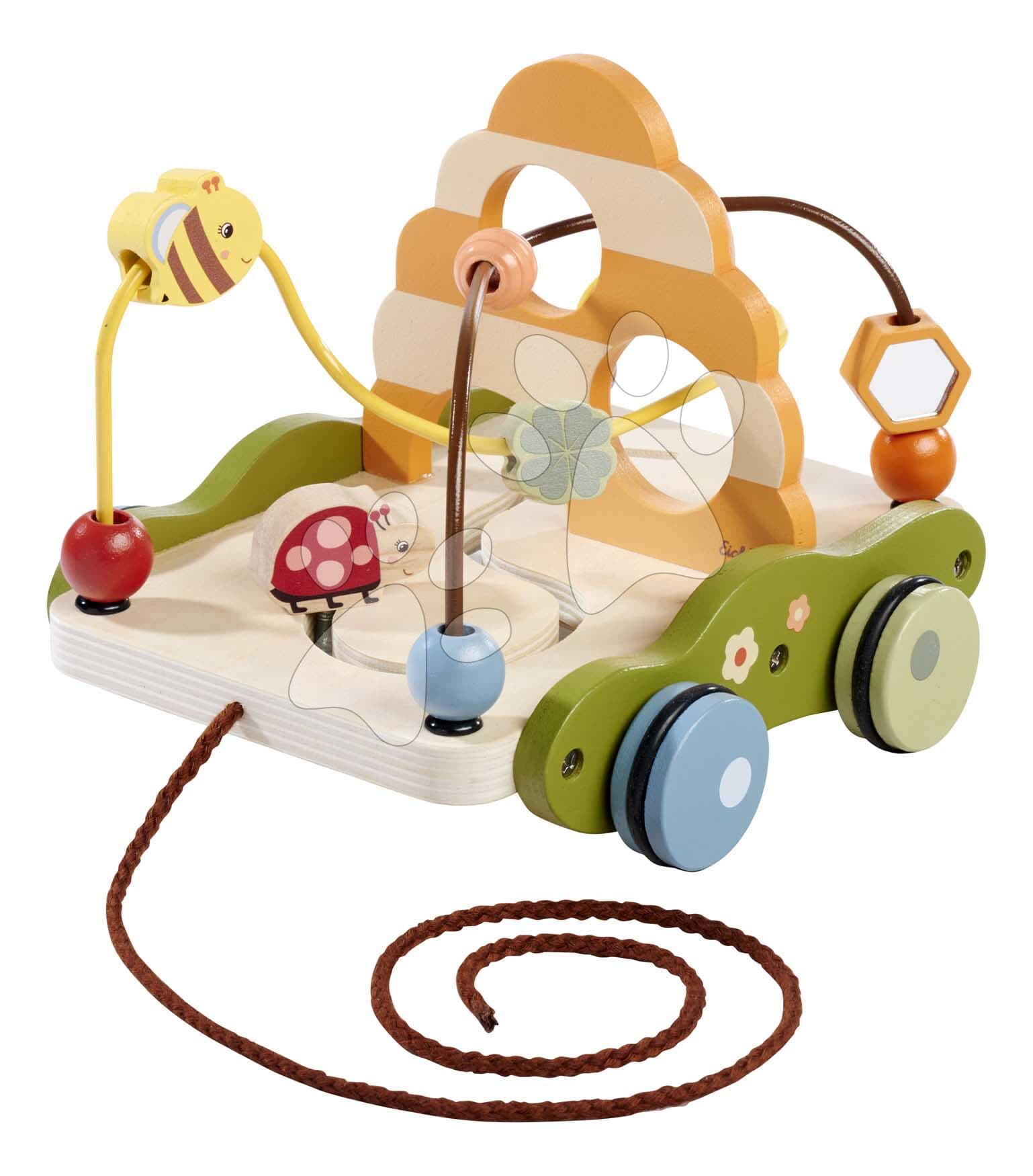 Drevený labyrint na ťahanie Pull-along Wagon Eichhorn s korálikmi od 12 mes 1