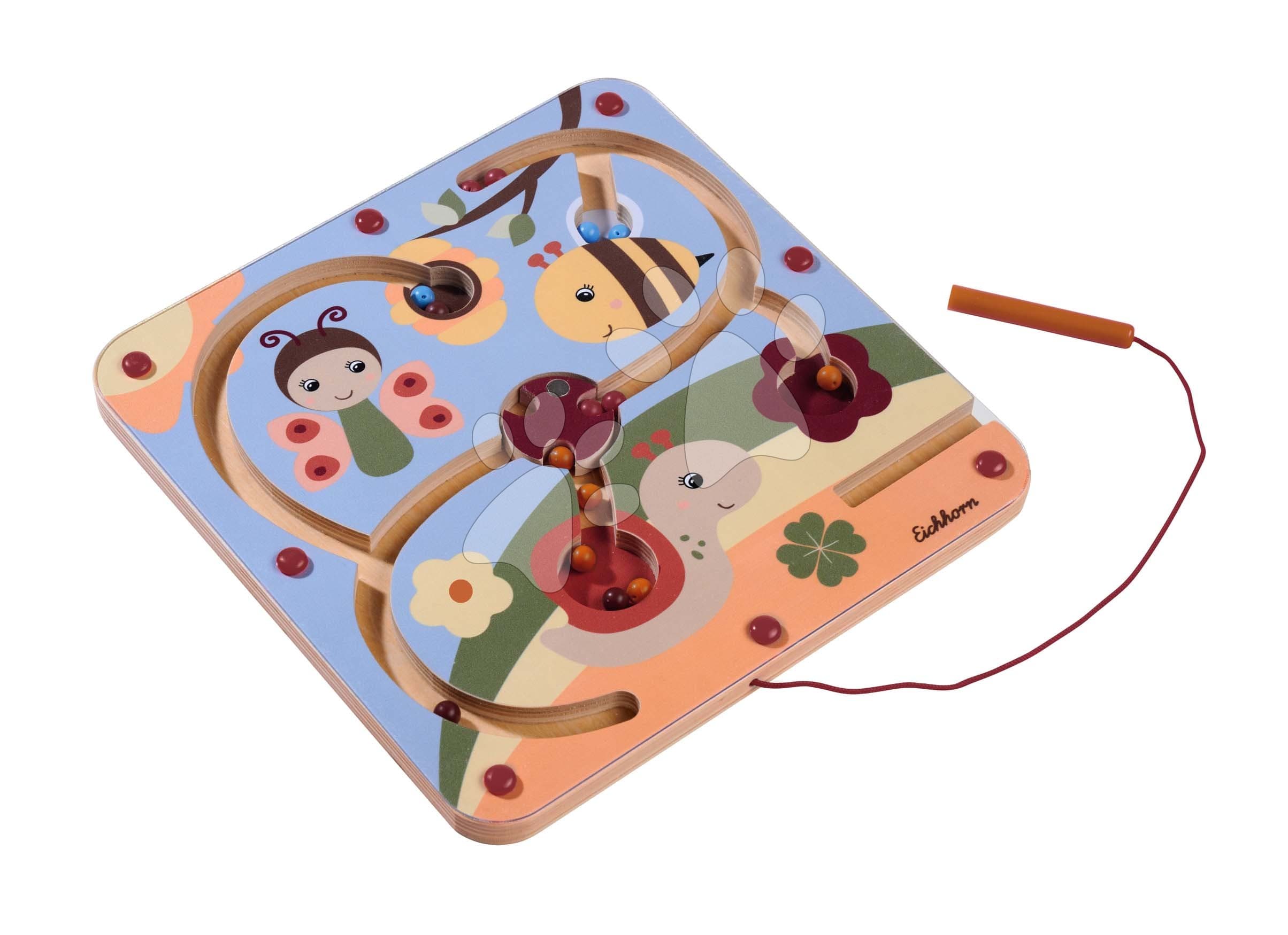 Drevená magnetická hra Magnetic Maze Game Eichhorn labyrint so 4 dráhami s motívom zvieratiek