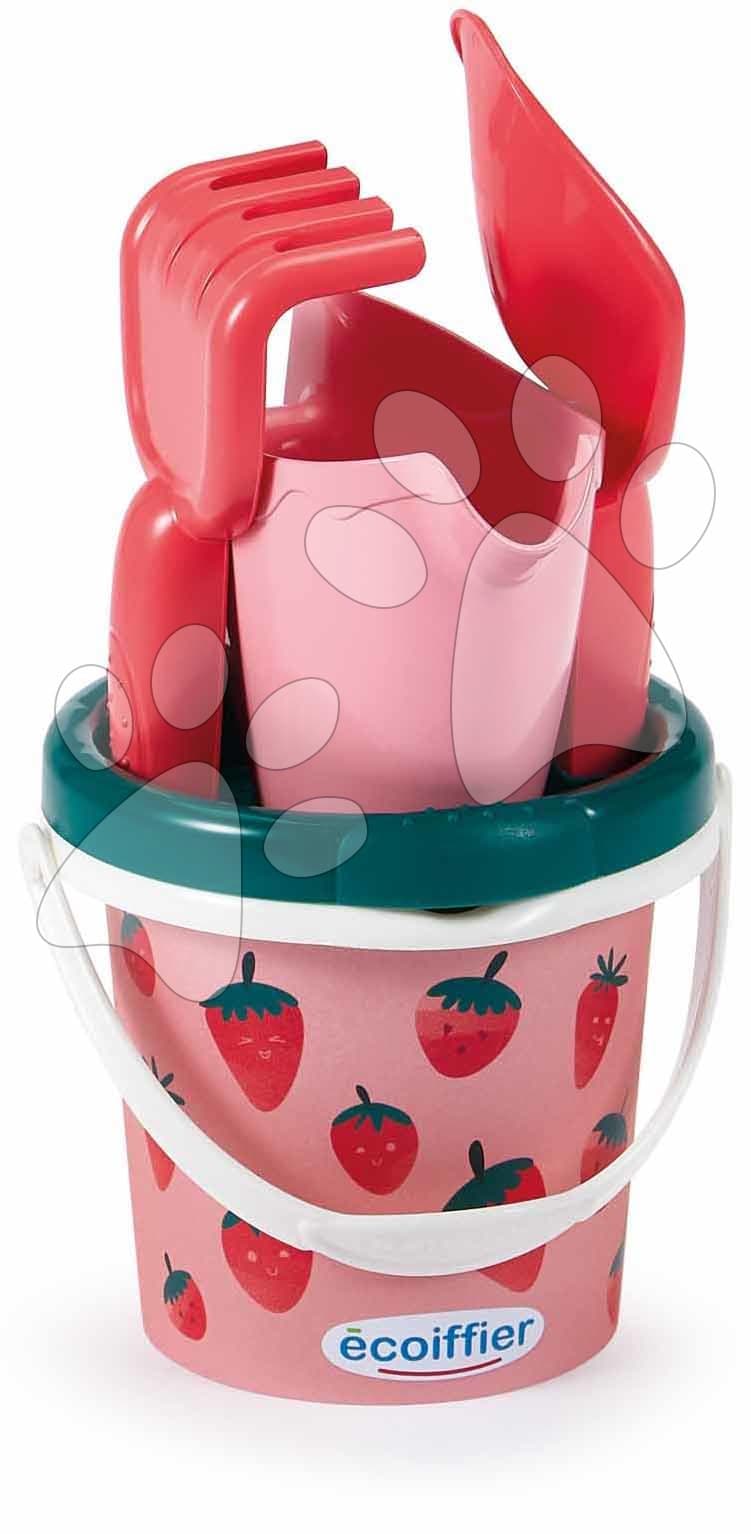 Vedro set s krhličkou Strawberry Bucket Beach Écoiffier 12 cm výška 5 dielov s lopatkou a hrabličkami od 12 mes
