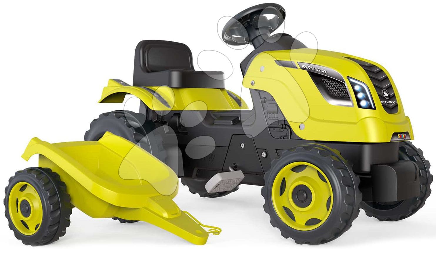 Traktor na šľapanie a príves Farmer XL GreenTractor+Trailer Smoby zelený s polohovateľným sedadlom a so zvukom 142 cm 1