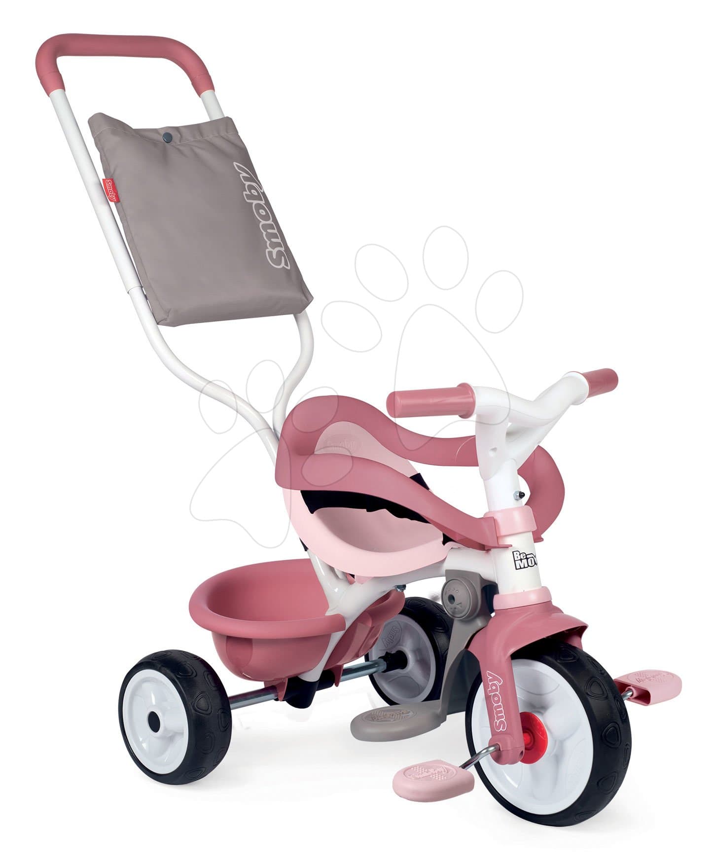Trojkolka s opierkou Be Move Comfort Tricycle Pink Smoby s EVA kolesami a vodiaca tyč s taškou ružová od 10 mes 1
