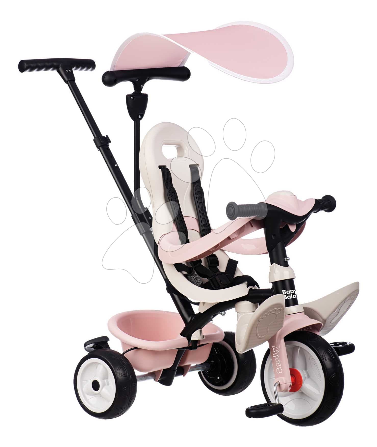 Trojkolka a kočík v jednom s vysokou opierkou Baby Balade Tricycle Pink Smoby so slnečníkom brzdou a tichými EVA kolesami ružová od 10 mes 1