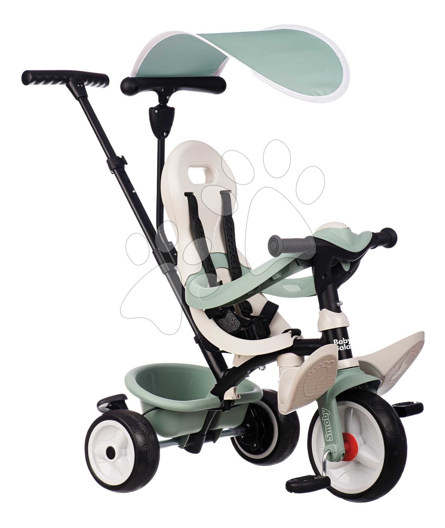 Trojkolka a kočík v jednom s vysokou opierkou Baby Balade Tricycle Life Smoby so slnečníkom brzdou a tichými EVA kolesami zelená od 10 mes