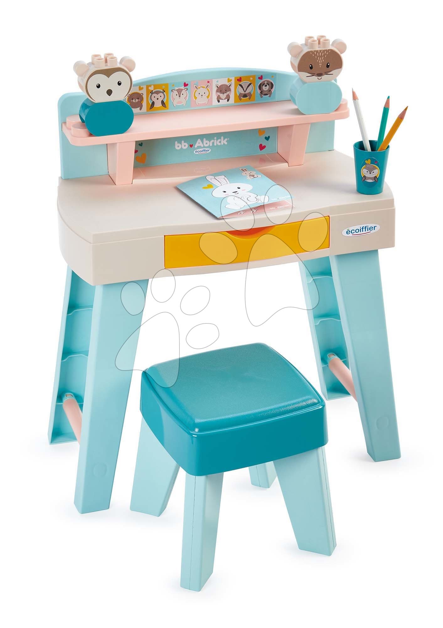 Stôl na kreslenie  My first desk BB Abrick Écoiffier so stoličkou a kockami od 12 mes 1