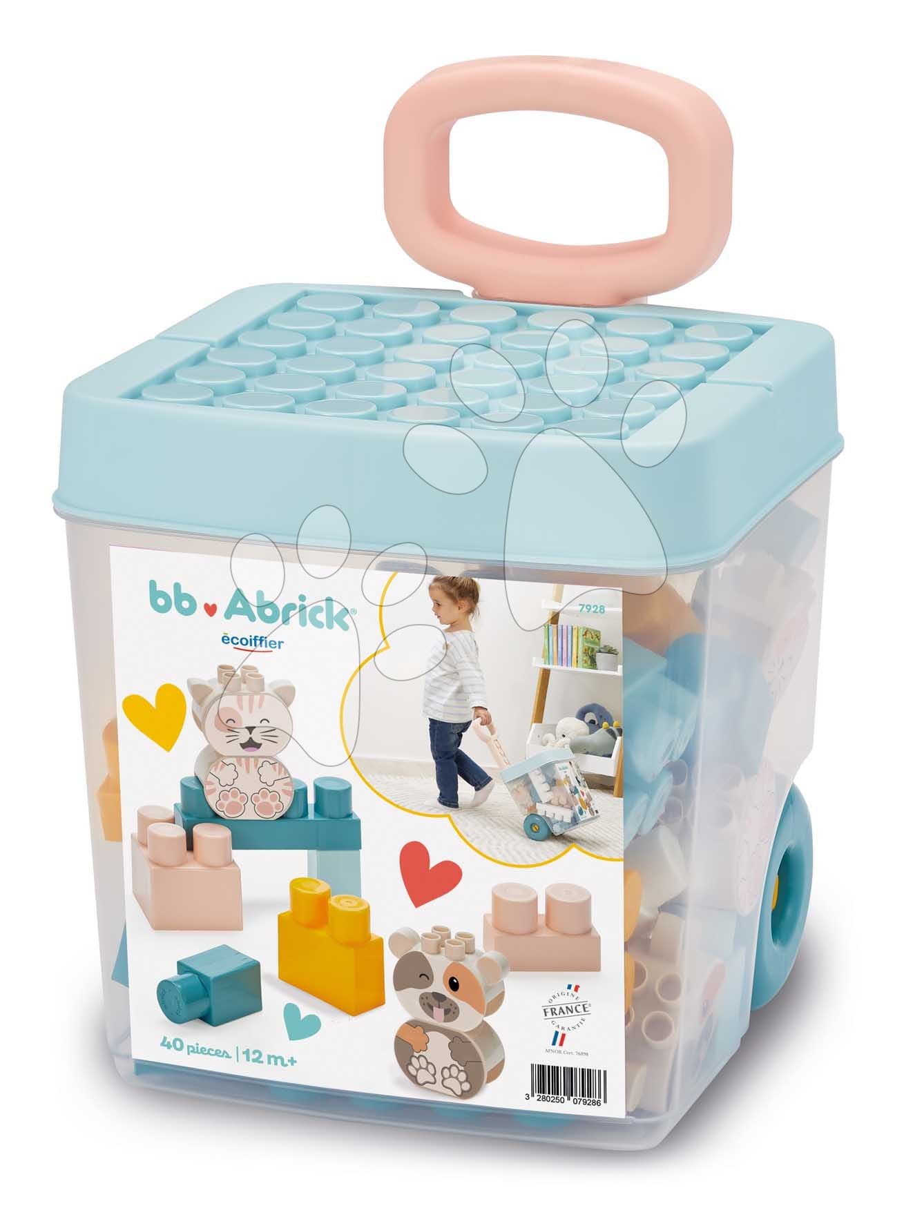Stavebnica v dóze na kolieskach BB Abrick Écoiffier 40 veľkých kociek od 12 mes 1