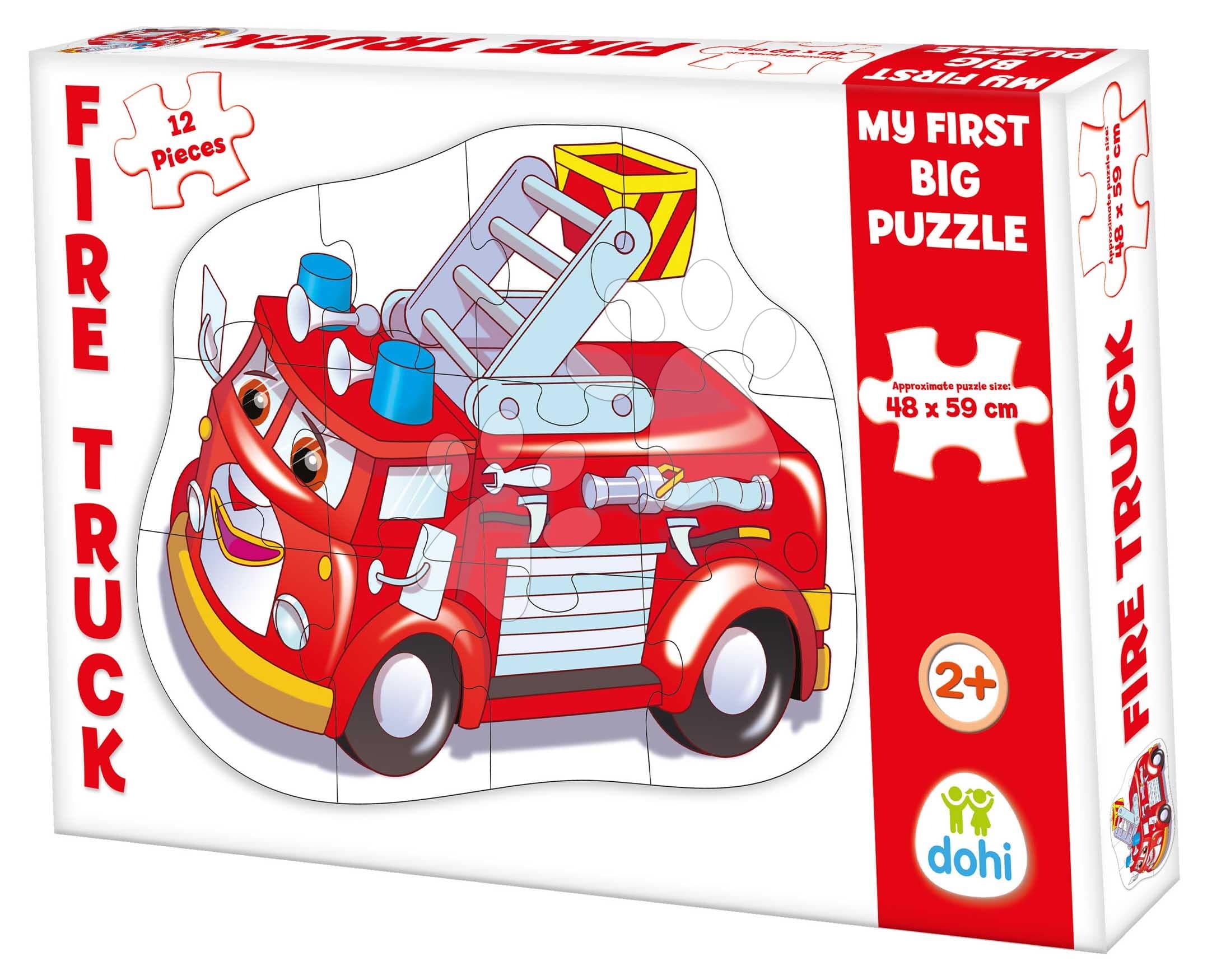 Puzzle podlahové požiarne auto Dohány veľké 12 dielov od 24 mes