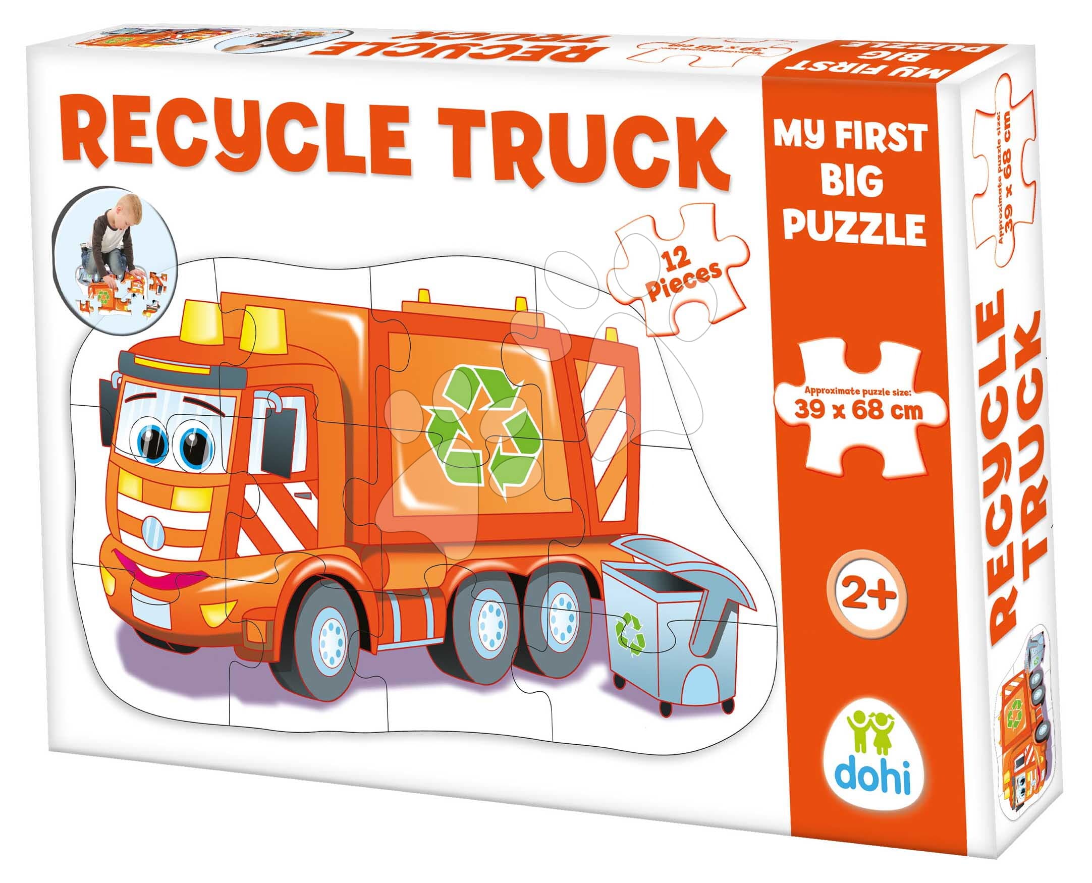 Puzzle podlahové smetiarske auto auto Dohány veľké 12 dielov od 24 mes