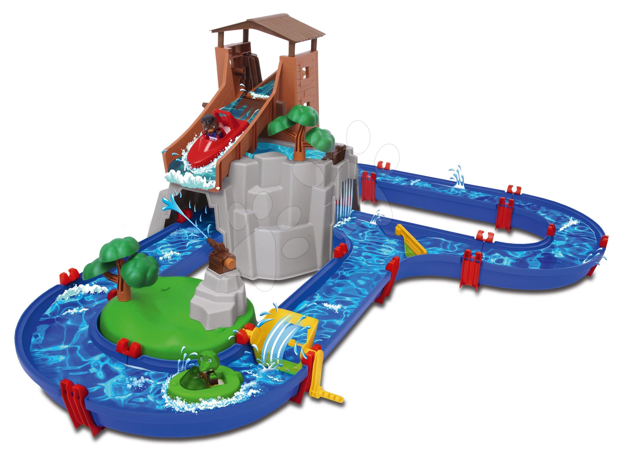 Vodná dráha Adventure Land AquaPlay dobrodružstvo pod vodopádom a v horskej veži a vodným delom na ostrove 1