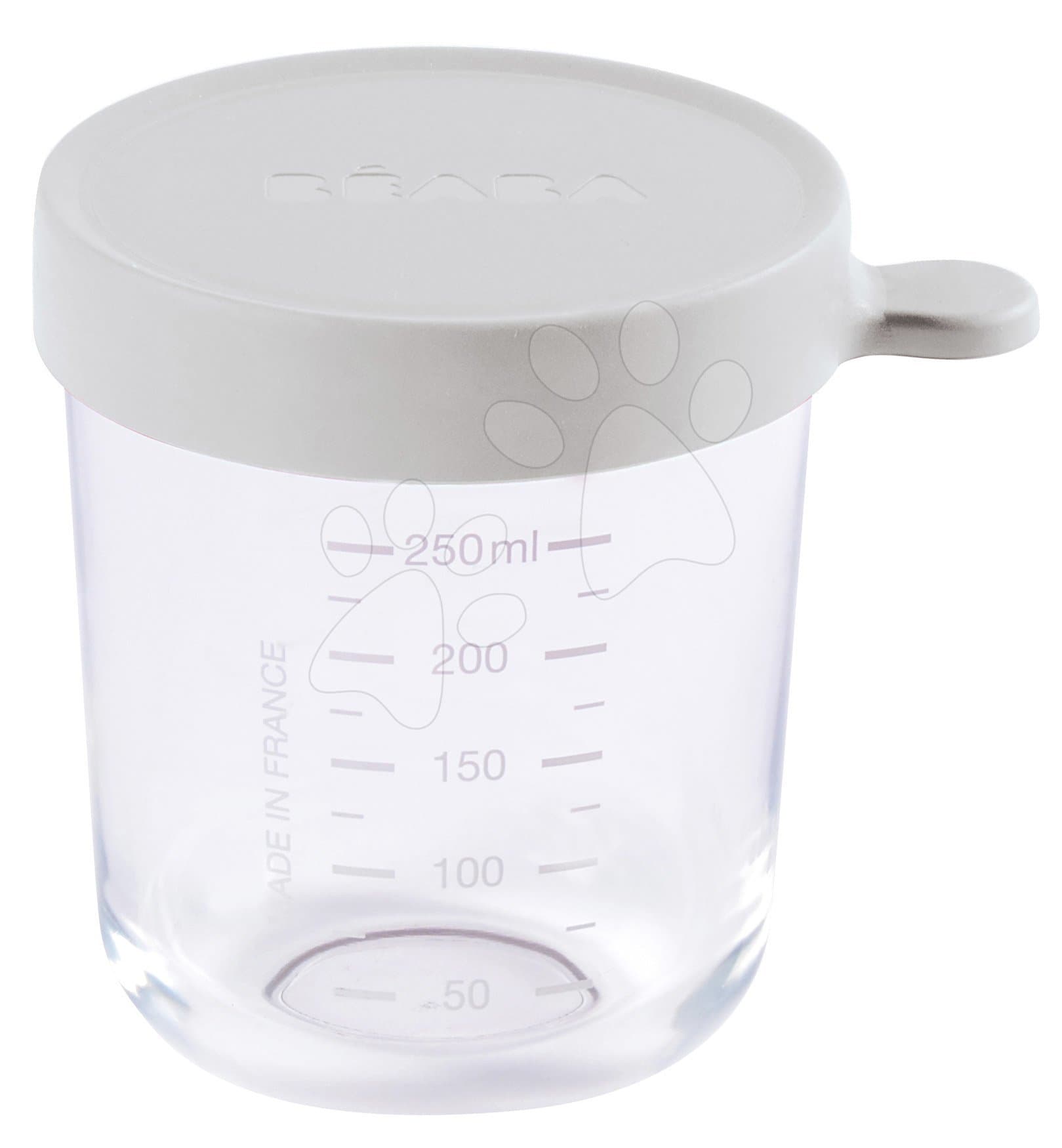 Dóza na jedlo Light Mist Beaba 250 ml z kvalitného skla šedá od 4 mes 1