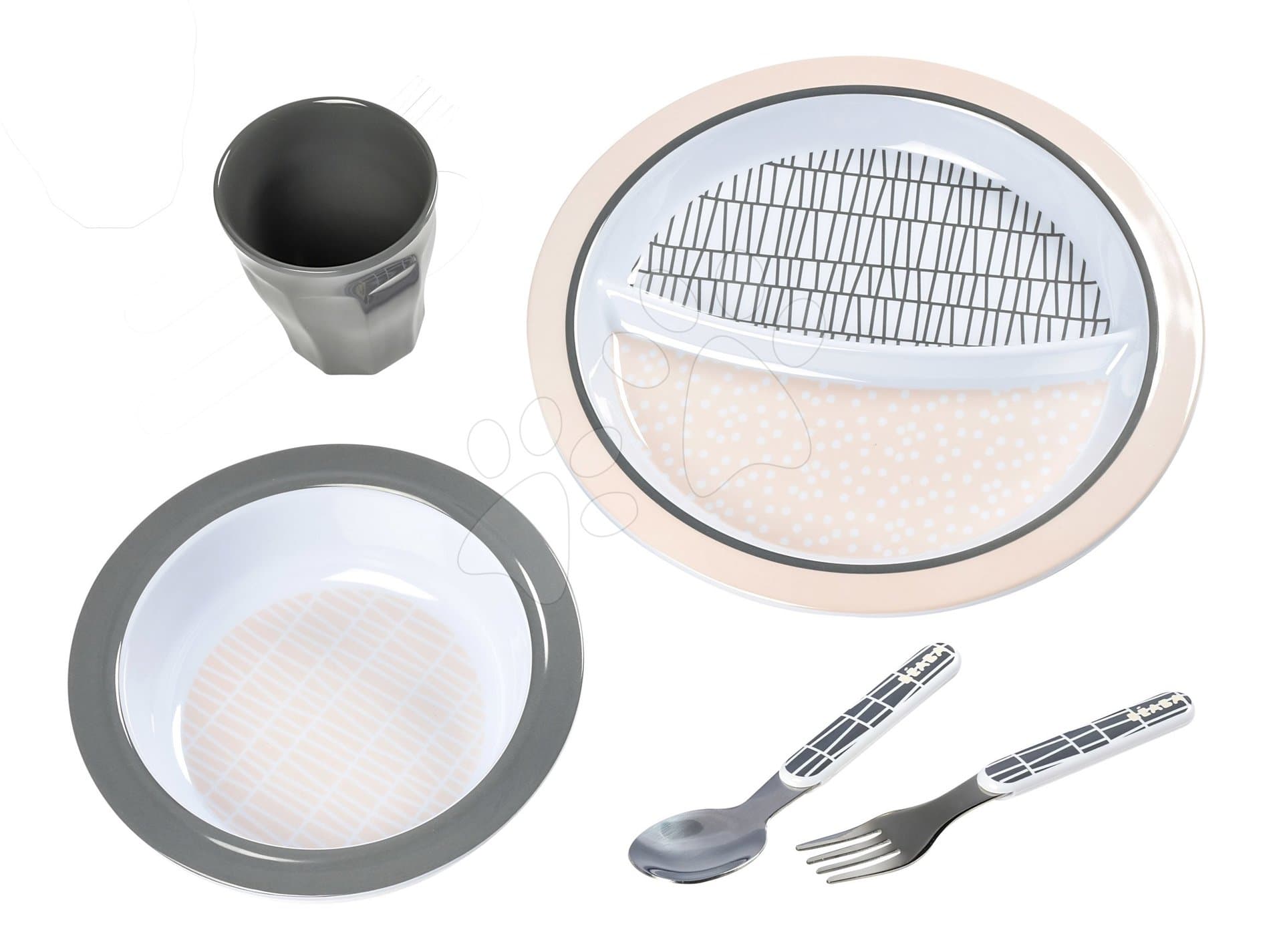 Jedálenská súprava pre deti Beaba Pink Grid Gift Meal set v darčekovom balení ružová od 4 mes 1