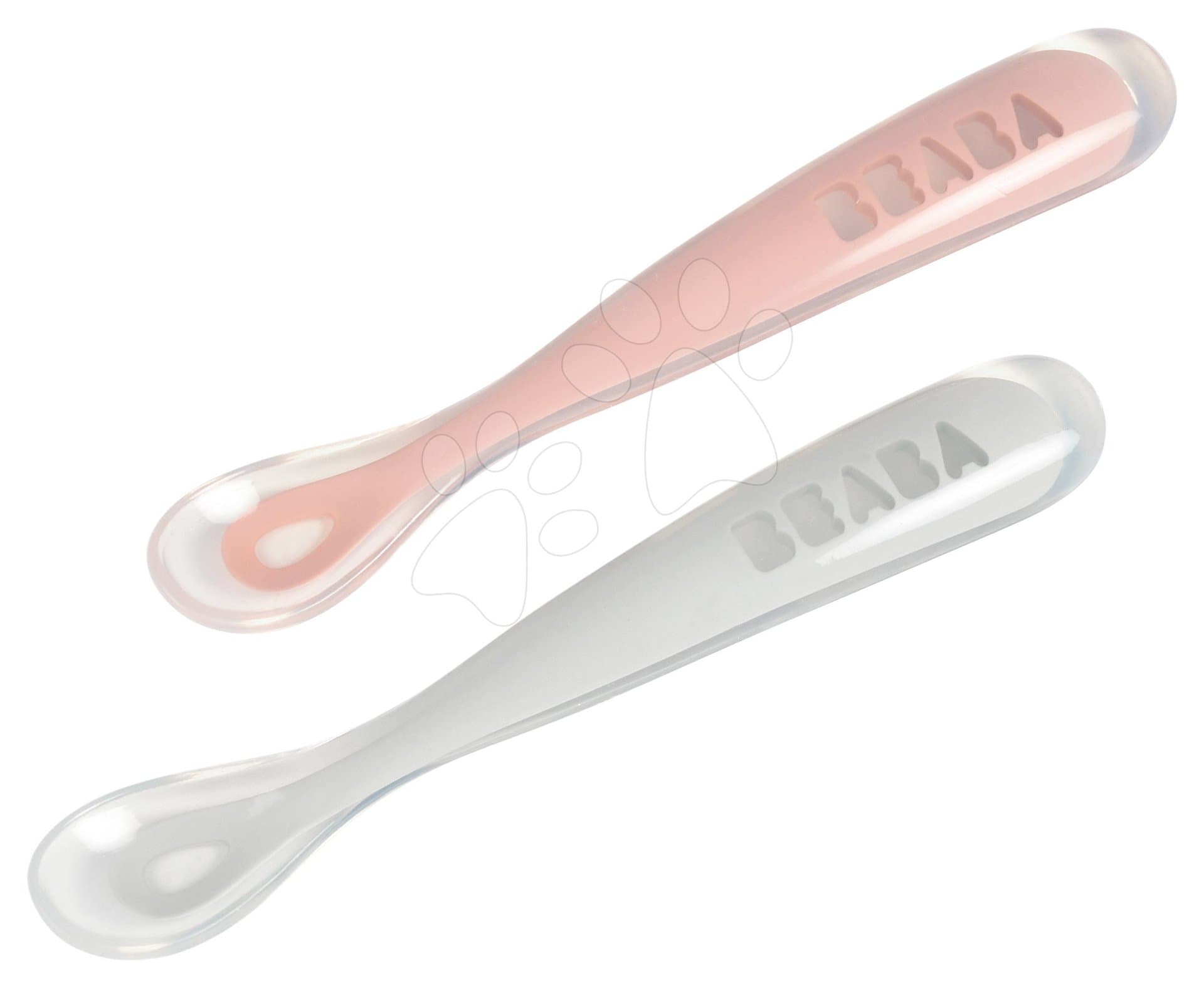 Sada 2 ergonomických lyžičiek Beaba 1st age Pink Spoon 17 cm z mäkkého silikónu na samostatné jedenie ružová od 4 mes 1