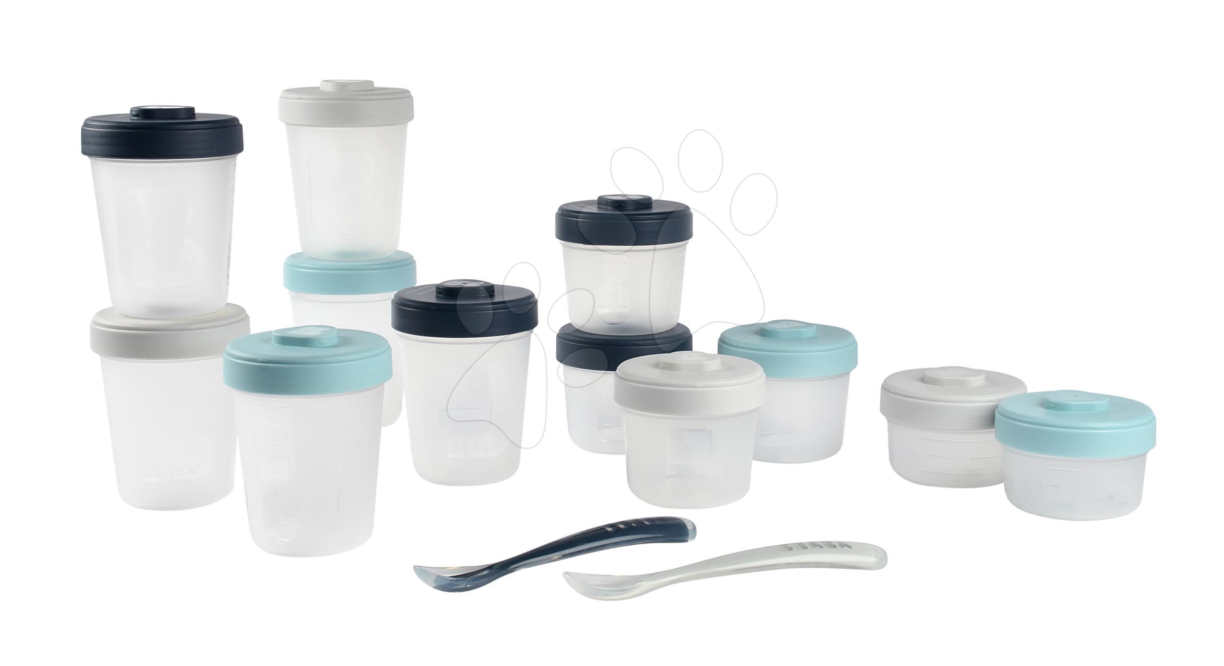 Set 12 dóz na jedlo Beaba Expert Meal & Food Storage Pack Storm 12 clip a 2 silikónové lyžičky modré 1