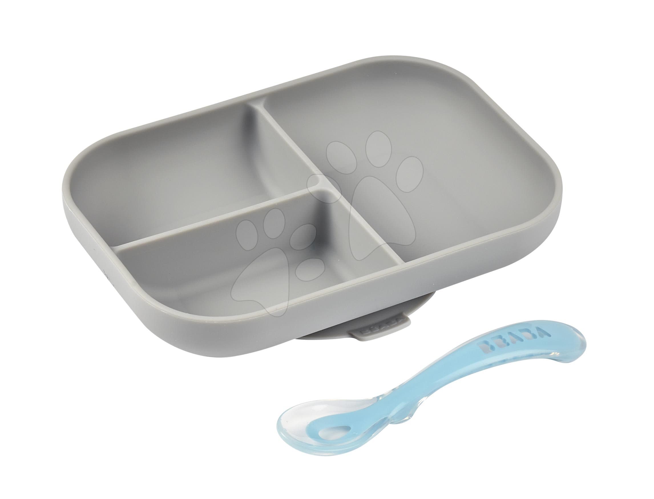 Jedálenská súprava Silicone Grey Beaba 2-dielna tanier a vidlička šedá silikón 1