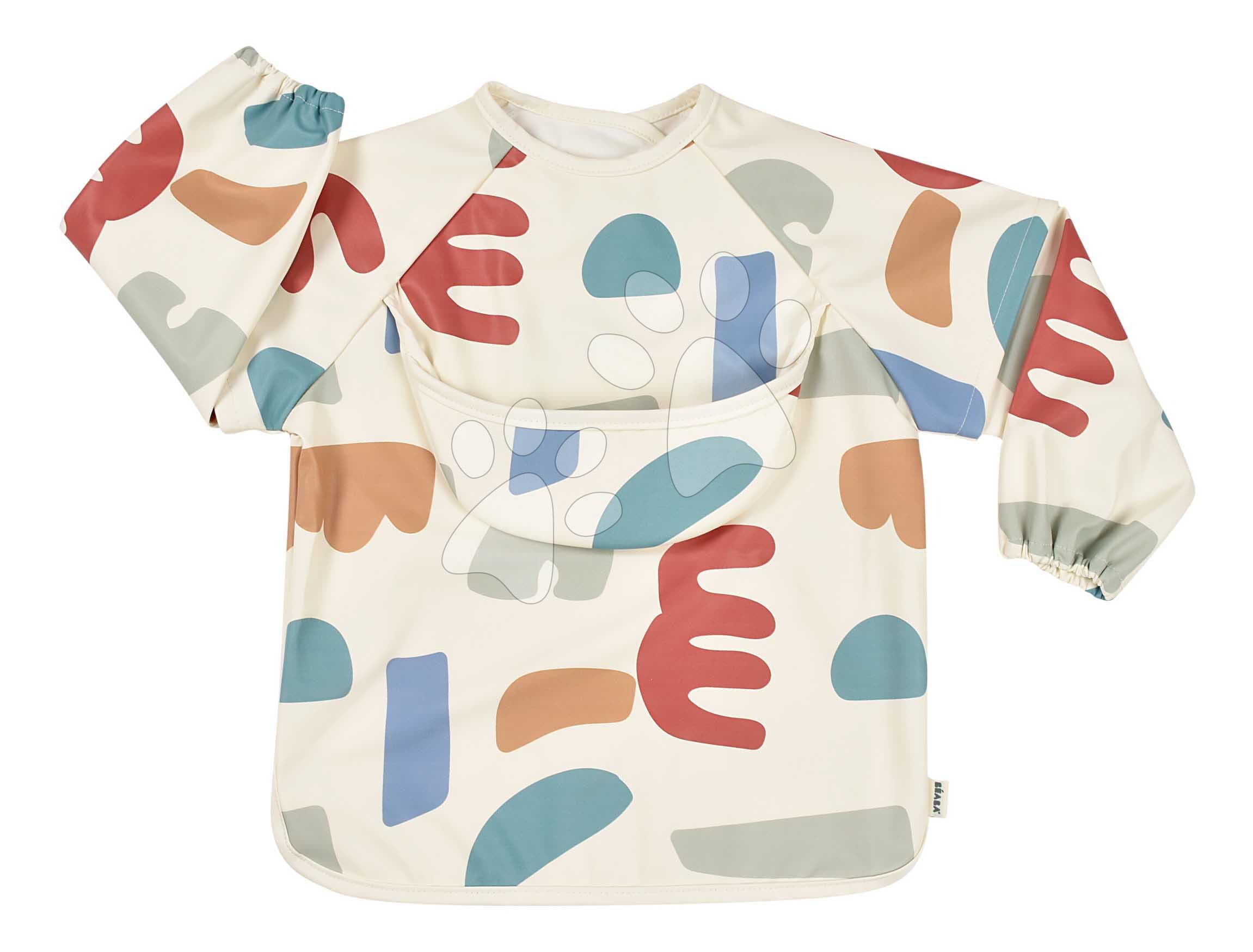 Podbradník 2v1 Bib with Removable Sleeves Playful Beaba s odnímateľnými rukávmi vodeodolný so vzorom od 4 mes