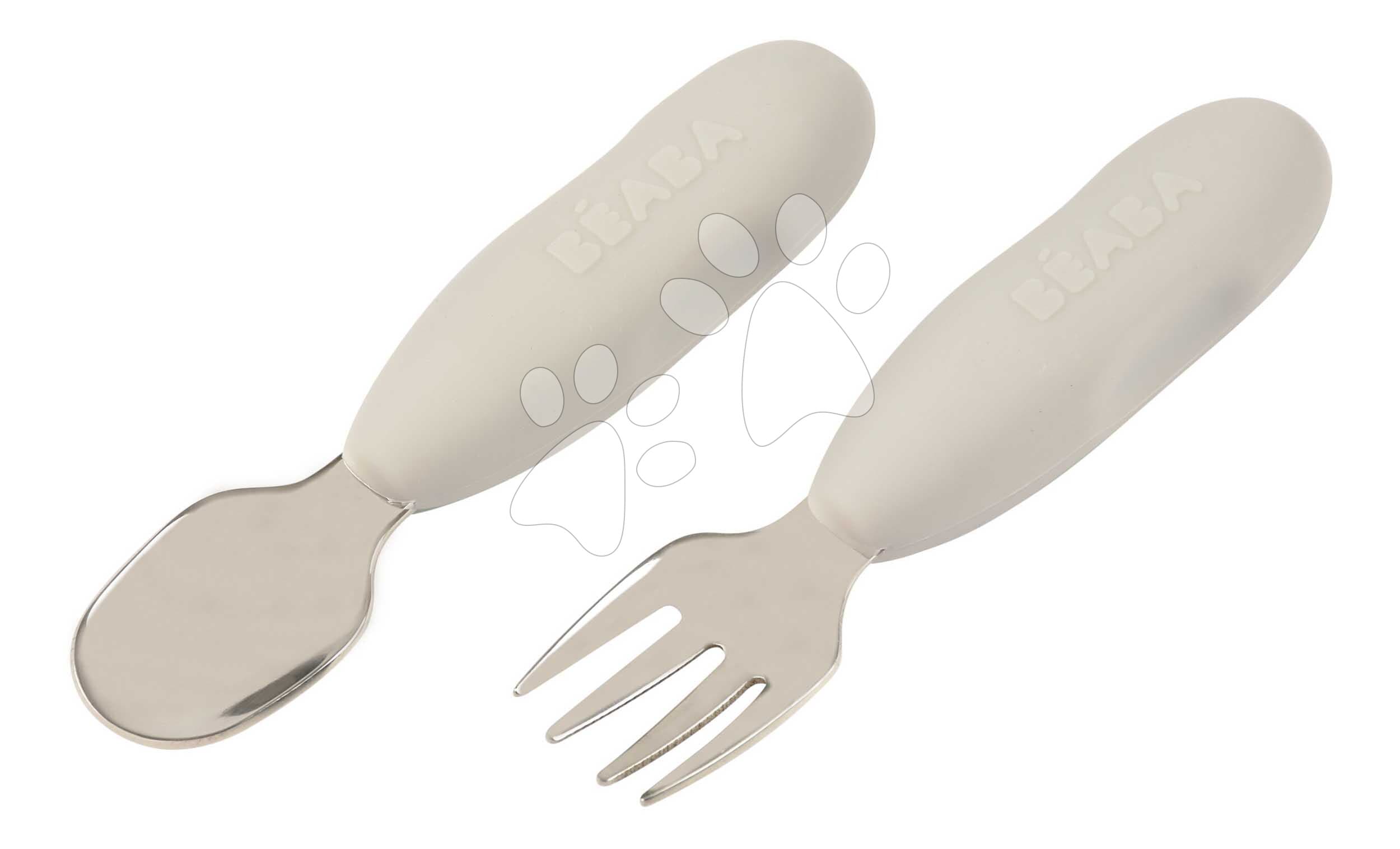 Prvý detský príbor Stainless Steel Pre-Cutlery Velvet Grey Beaba vidlička a lyžička sivý od 10 mes 1