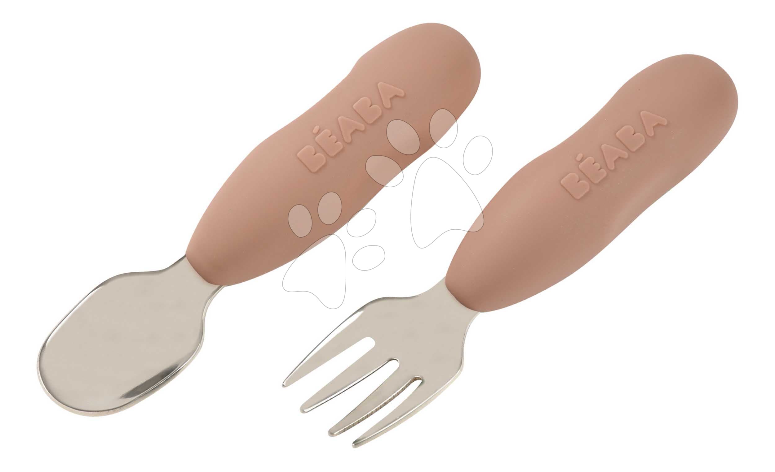 Prvý detský príbor Stainless Steel Pre-Cutlery Praline Beaba vidlička a lyžička hnedý od 10 mes