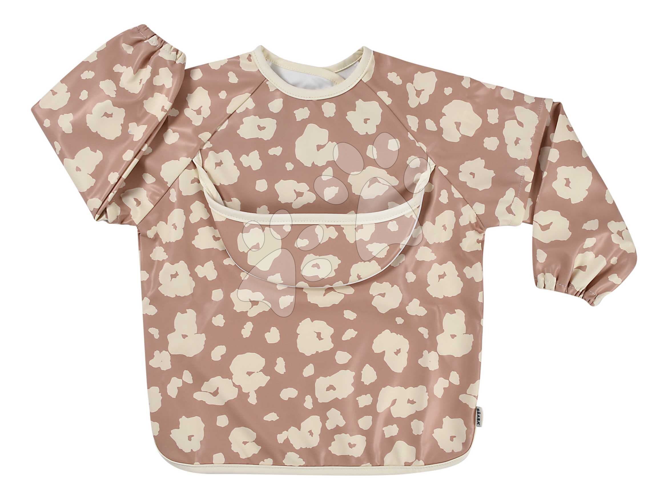 Podbradník 2v1 Bib with Removable Sleeves Savannah Bloom Beaba s odnímateľnými rukávmi vodeodolný hnedý od 4 mes 1