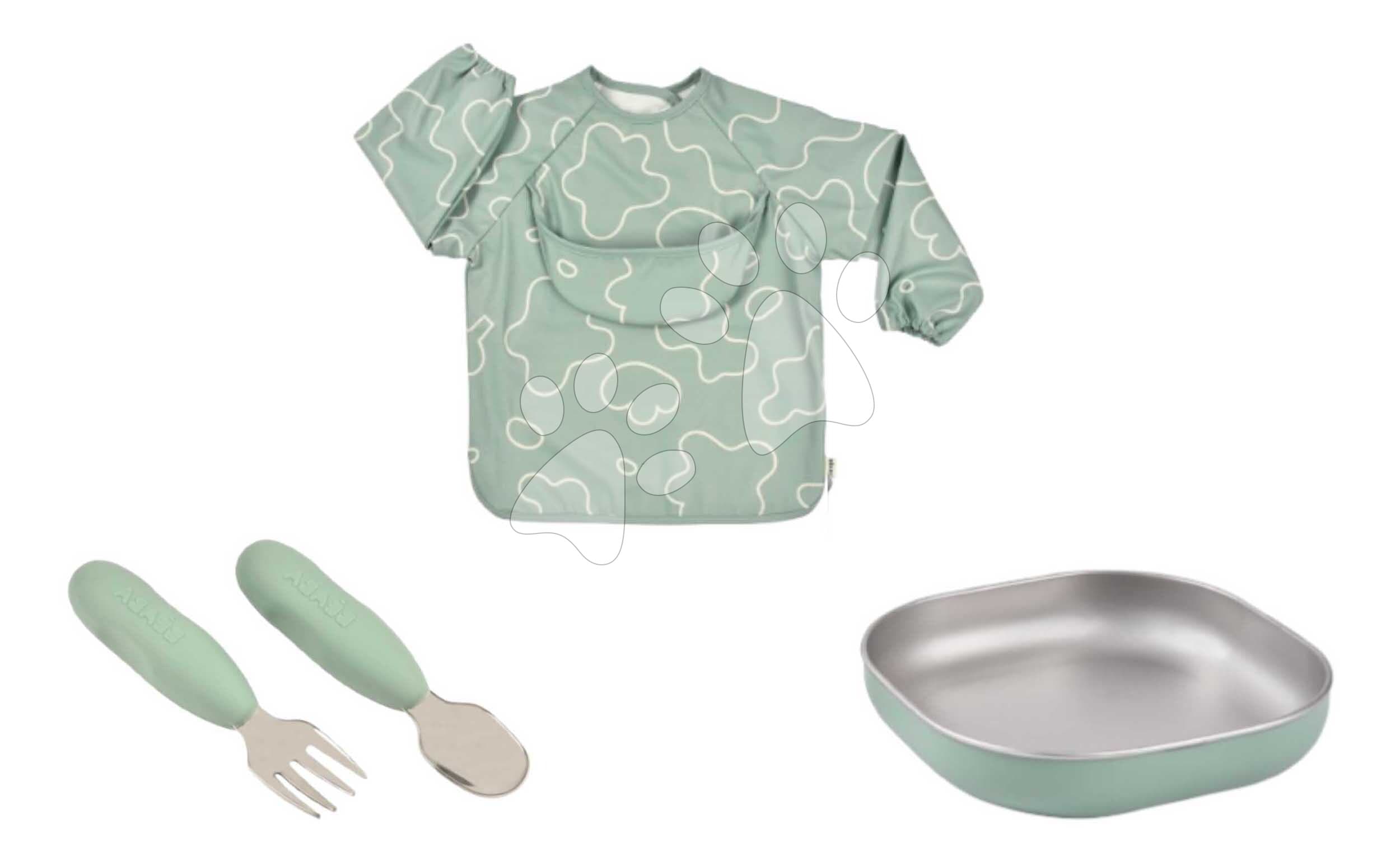 Jedálenská súprava First Meals Gift Set Sage Green Beaba z nehrdzavejúcej ocele 4 dielna v darčekovom balení zelená od 4 mes 1