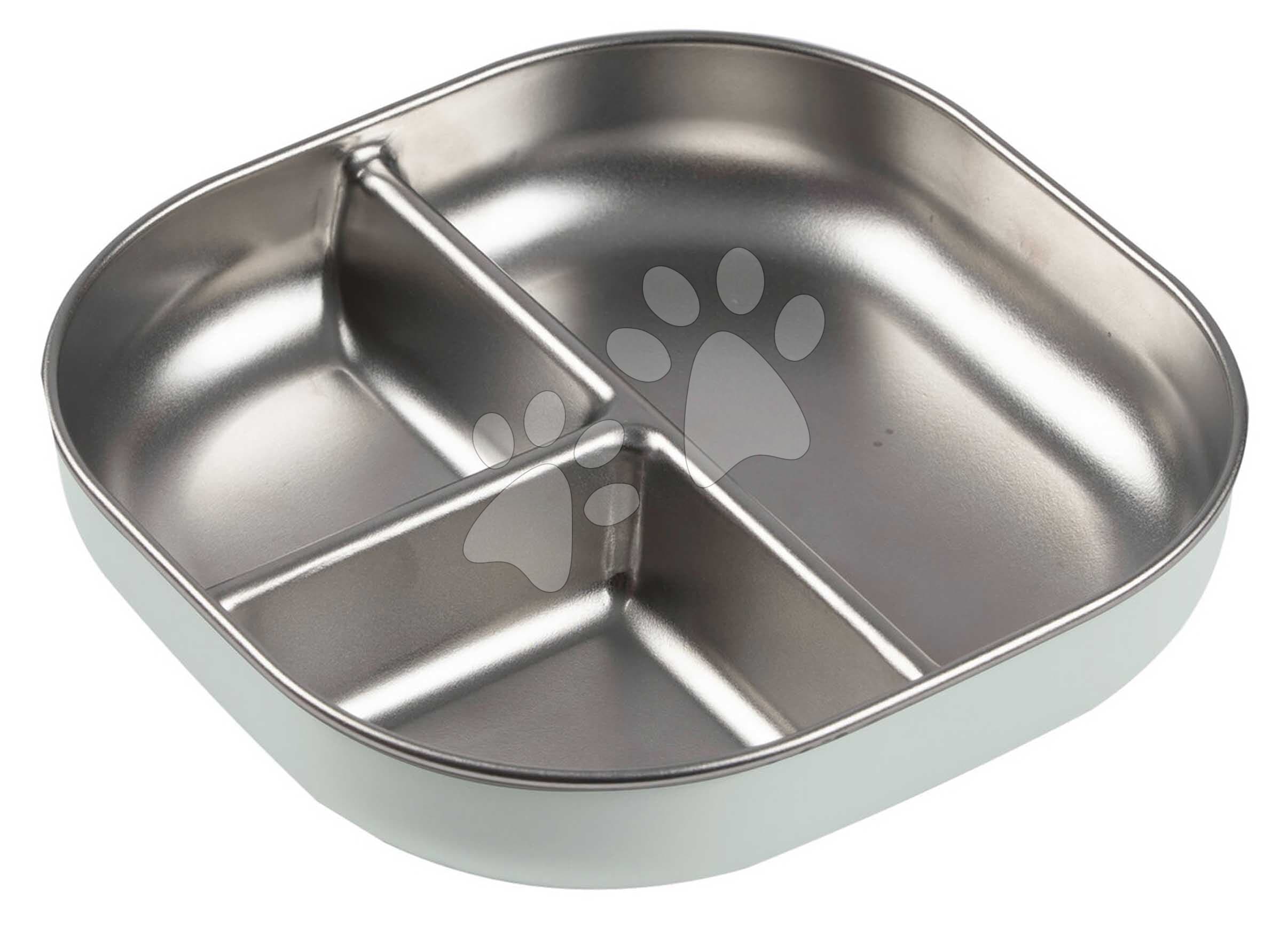 Tanier pre bábätká Stainless Steel Divided Plate Misty Green Beaba z nehrdzavejúcej ocele rozdelený zelený od 4 mes 1