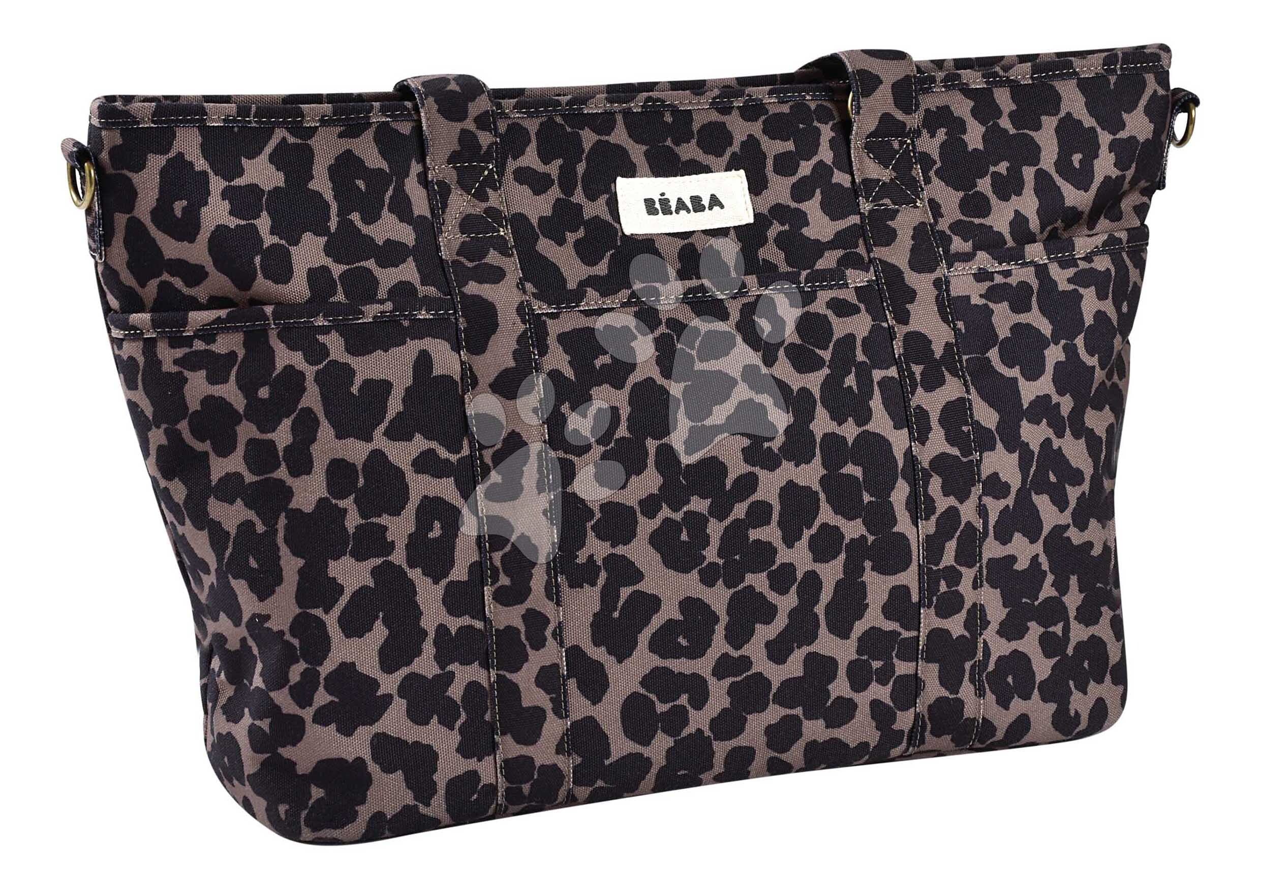 Prebaľovacia taška ku kočíku Madrid Changing Bag Leopard Beaba s prebaľovacou podložkou a popruhmi ku kočíku s leopardím vzorom