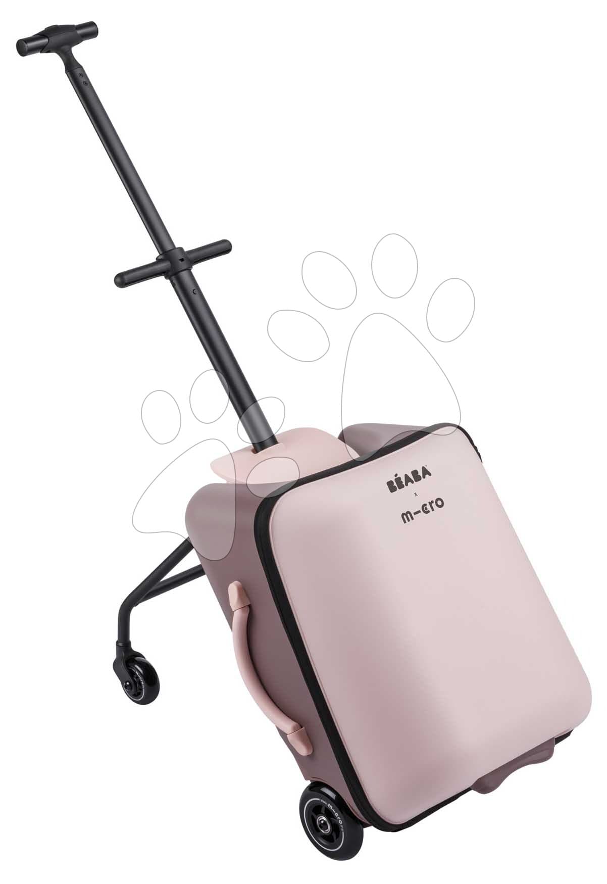 Kufor na kolieskach so sedátkom pre dieťa Carry-On Suitcase With Child Seat Luggage Eazy Sorbet Beaba 2v1 s prídavnými kolieskami pre stabilitu 22 l nosnosť až 100 kg ružový 1