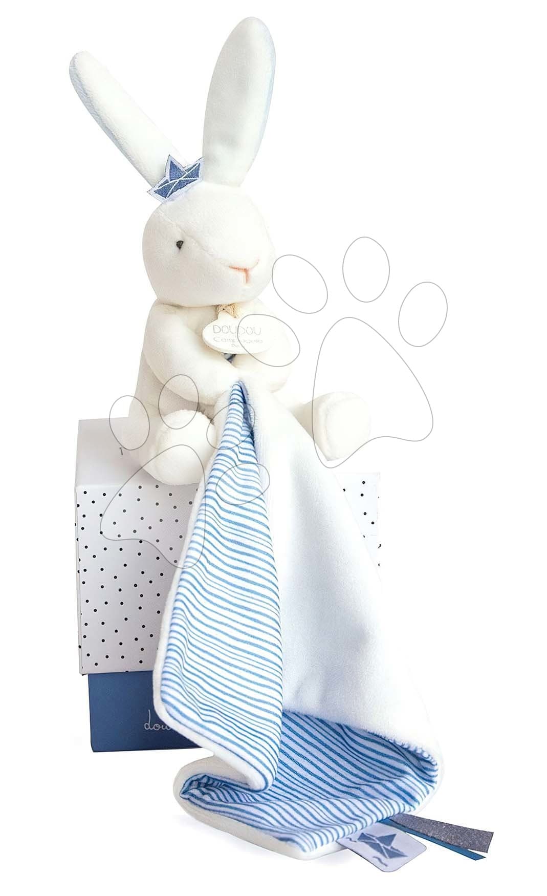 Plyšový zajačik na maznanie Bunny Sailor Perlidoudou Doudou et Compagnie modrý 10 cm v darčekovom balení od 0 mes 1