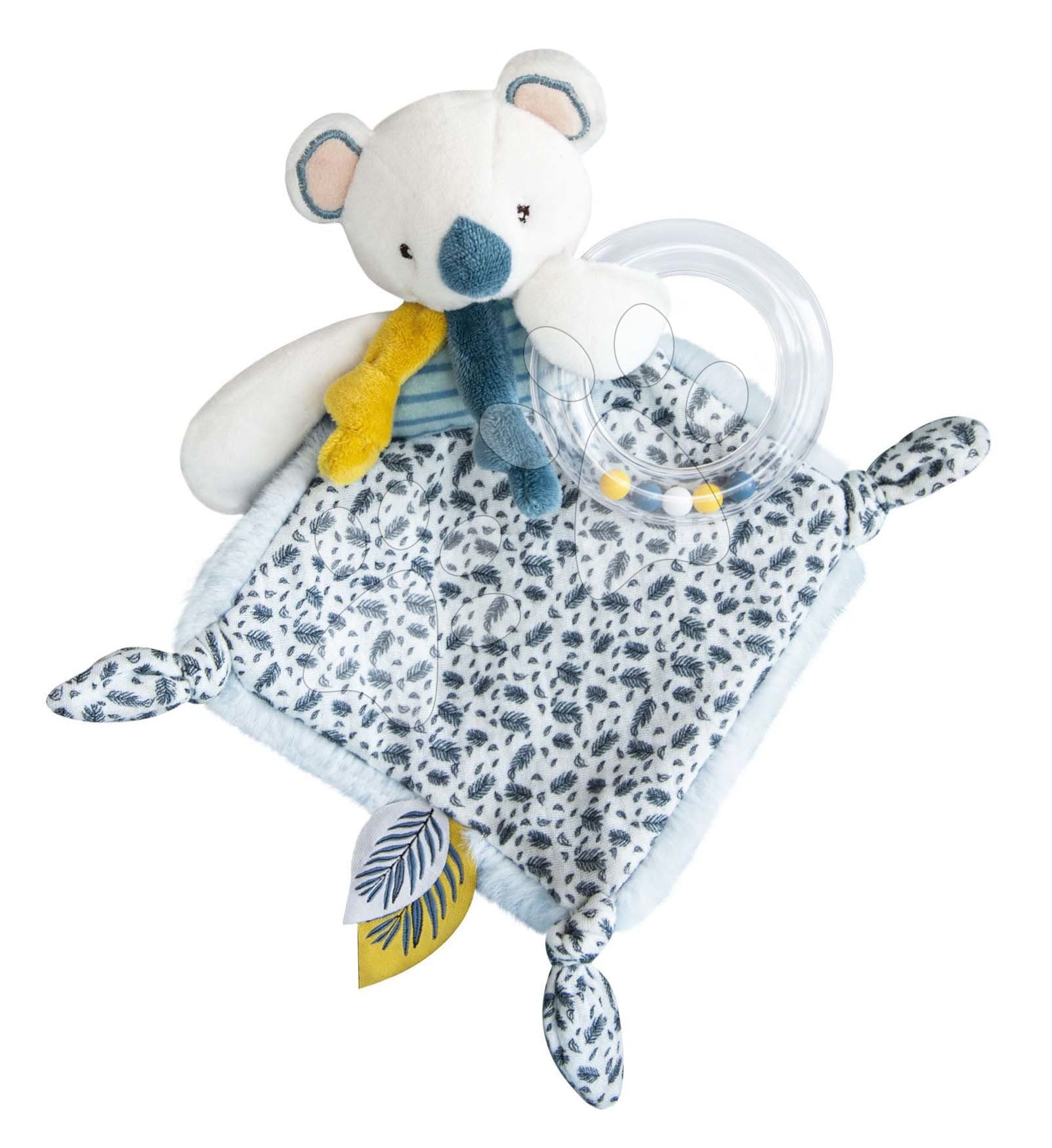 Plyšová koala na maznanie s hrkálkou Yoca le Koala Doudou et Compagnie modrá 22 cm od 0 mes 1