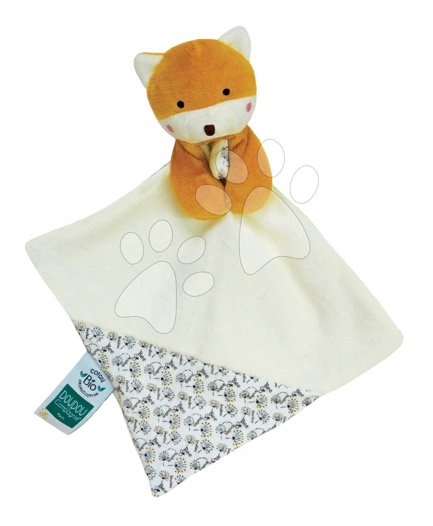 Plyšová líška na maznanie The Organic Fox Doudou et Compagnie so vzorom 20 cm v darčekovom balení 3 rôzne druhy od 0 mes 1