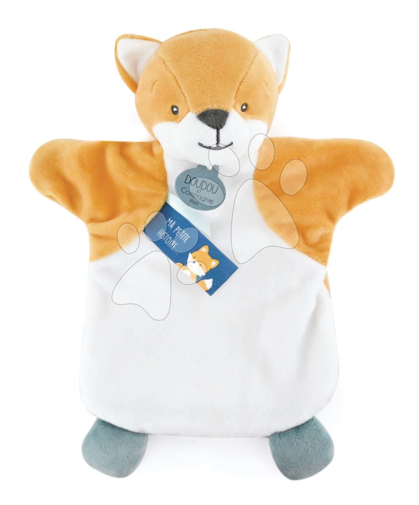 Plyšová líška na bábkové divadlo Fox Hand Puppet Doudou et Compagnie bielo-oranžová 25 cm od 0 mes 1