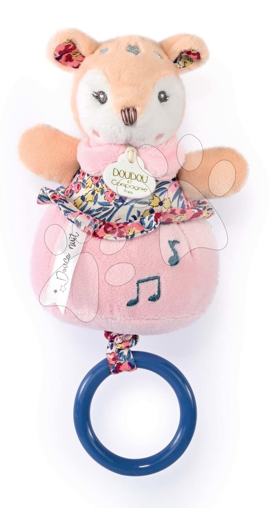 Plyšový jelenček s melódiou Music Box Boh'aime Doudou et Compagnie ružový 14 cm v darčekovom balení od 0 mes