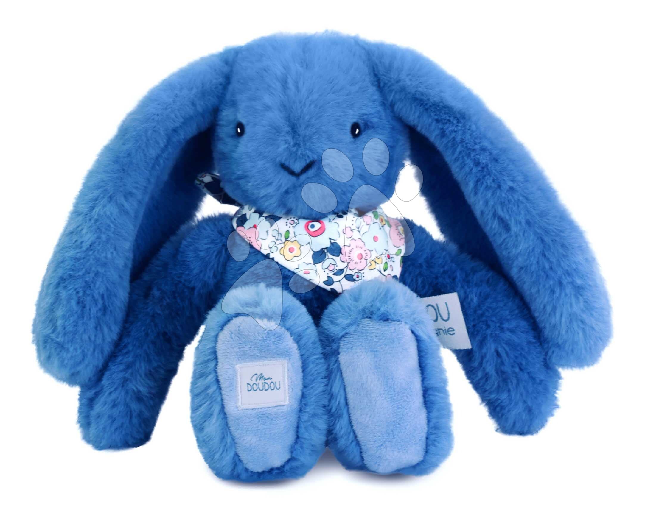 Plyšový zajačik Fleurette the Bunny Blue Doudou et Compagnie modrý 25 cm od 0 mes 1